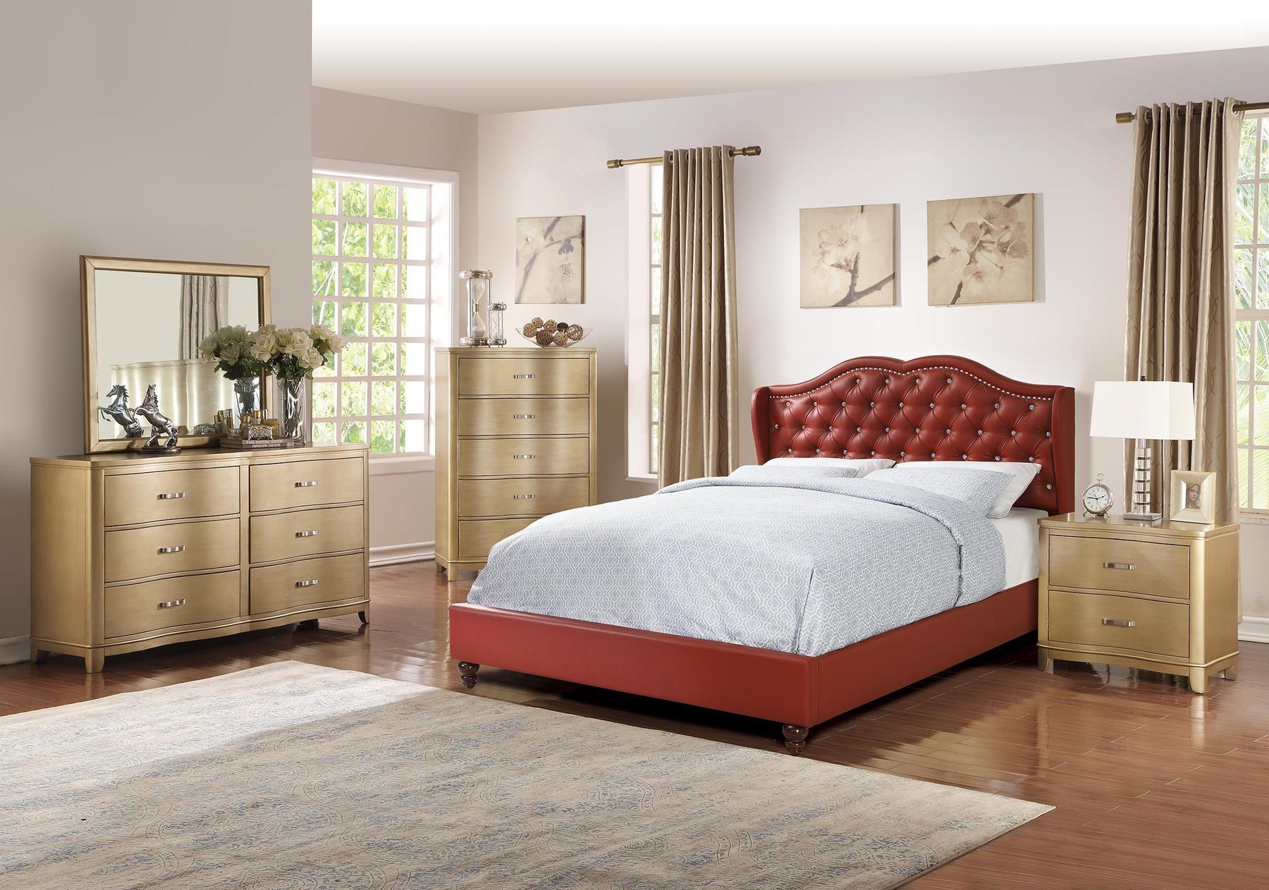 

    
Poundex Furniture F9366 Platform Bed Red F9366CK
