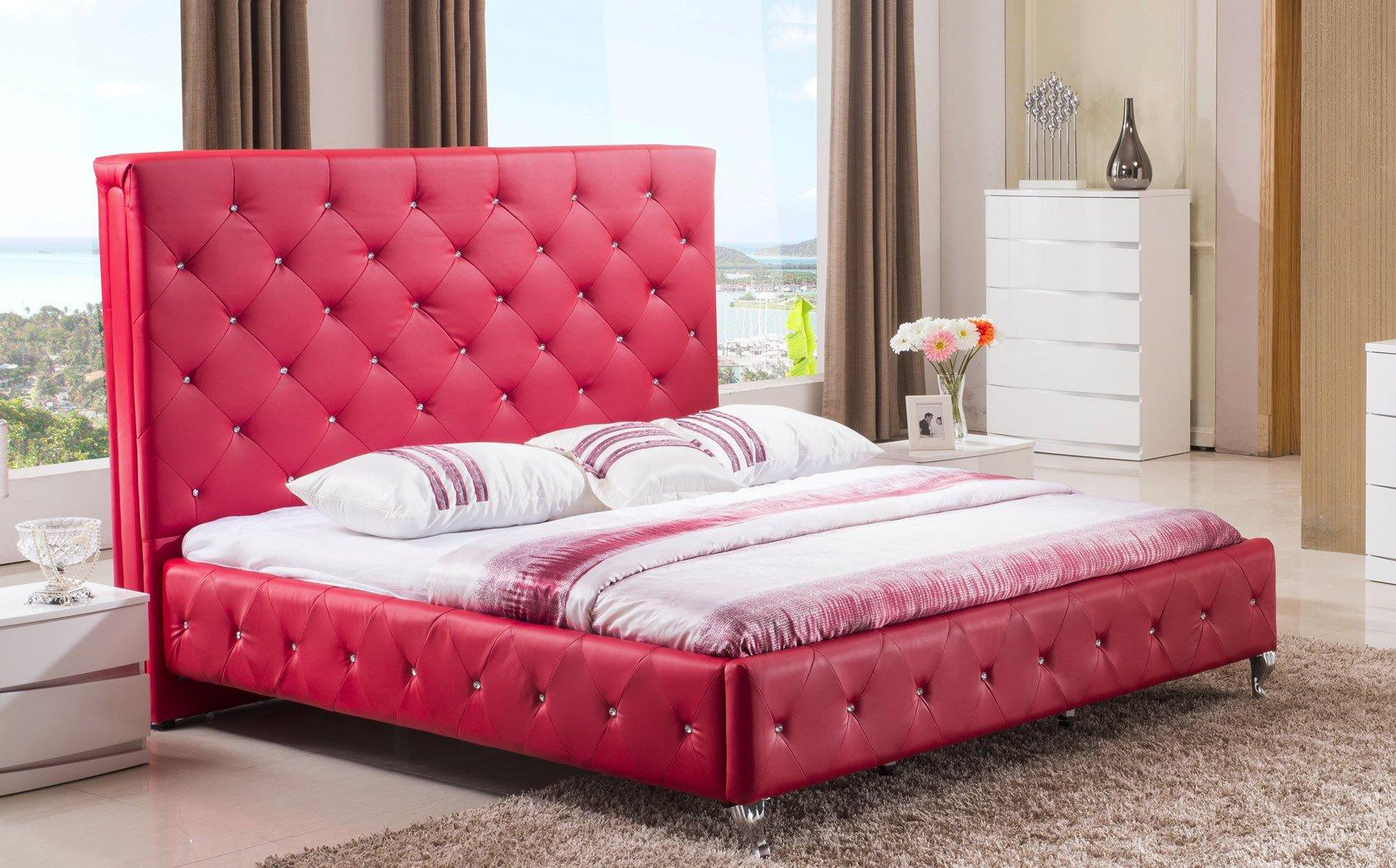 Contemporary, Modern Platform Bedroom Set Rome & Wynn ROME RED + WYNN - WHITE-Q-5-PC in White, Red Leatherette