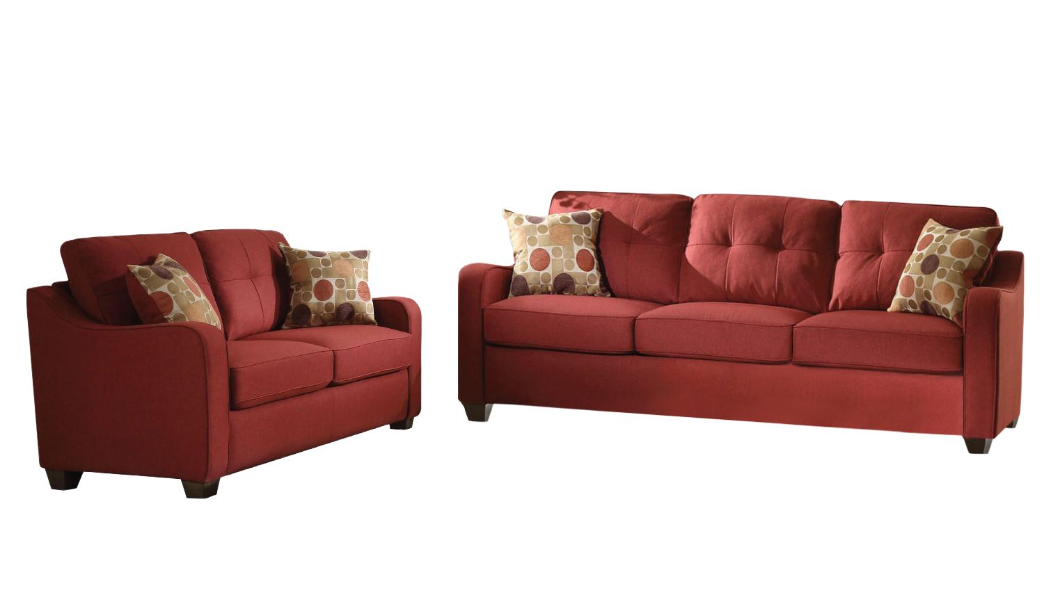 Modern Sofa and Loveseat Cleavon II 53560-2pcs in Red Linen