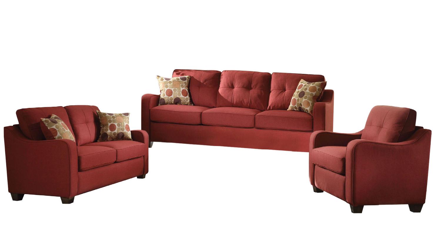 

    
Modern Red Linen Sofa + Loveseat + Chair by Acme Cleavon II 53560-3pcs
