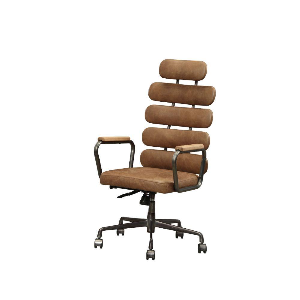 

    
Modern Retro Brown Top Grain Leather Executive Office Chair by Acme Calan 92108
