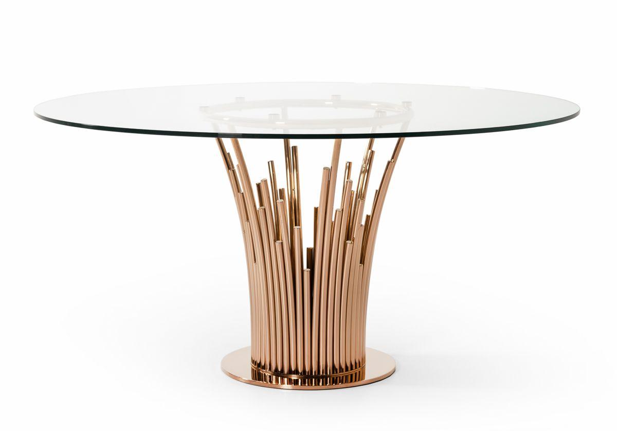 

    
Modern Round Glass & Rosegold Dining Table + 4 Chairs by VIG Modrest Paxton
