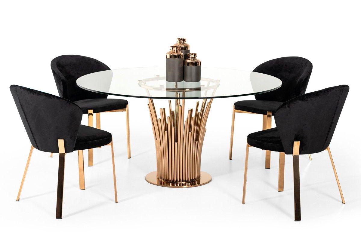 

    
Modern Round Glass & Rosegold Dining Table + 4 Chairs by VIG Modrest Paxton
