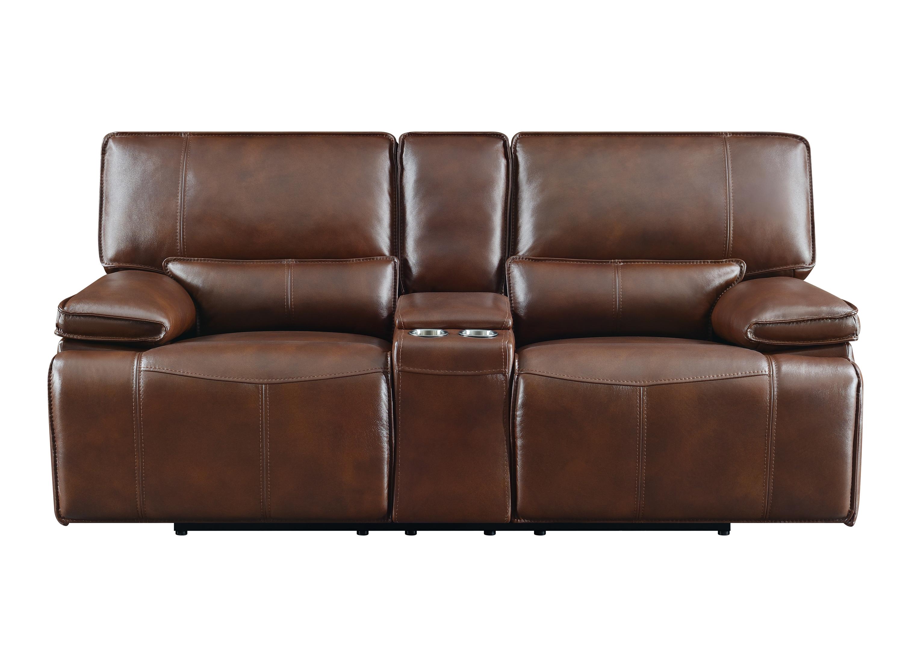 

    
 Order  Modern Saddle Brown Top Grain Leather Match Power Living Room Set 3pcs Coaster 610411P-S3 Southwick
