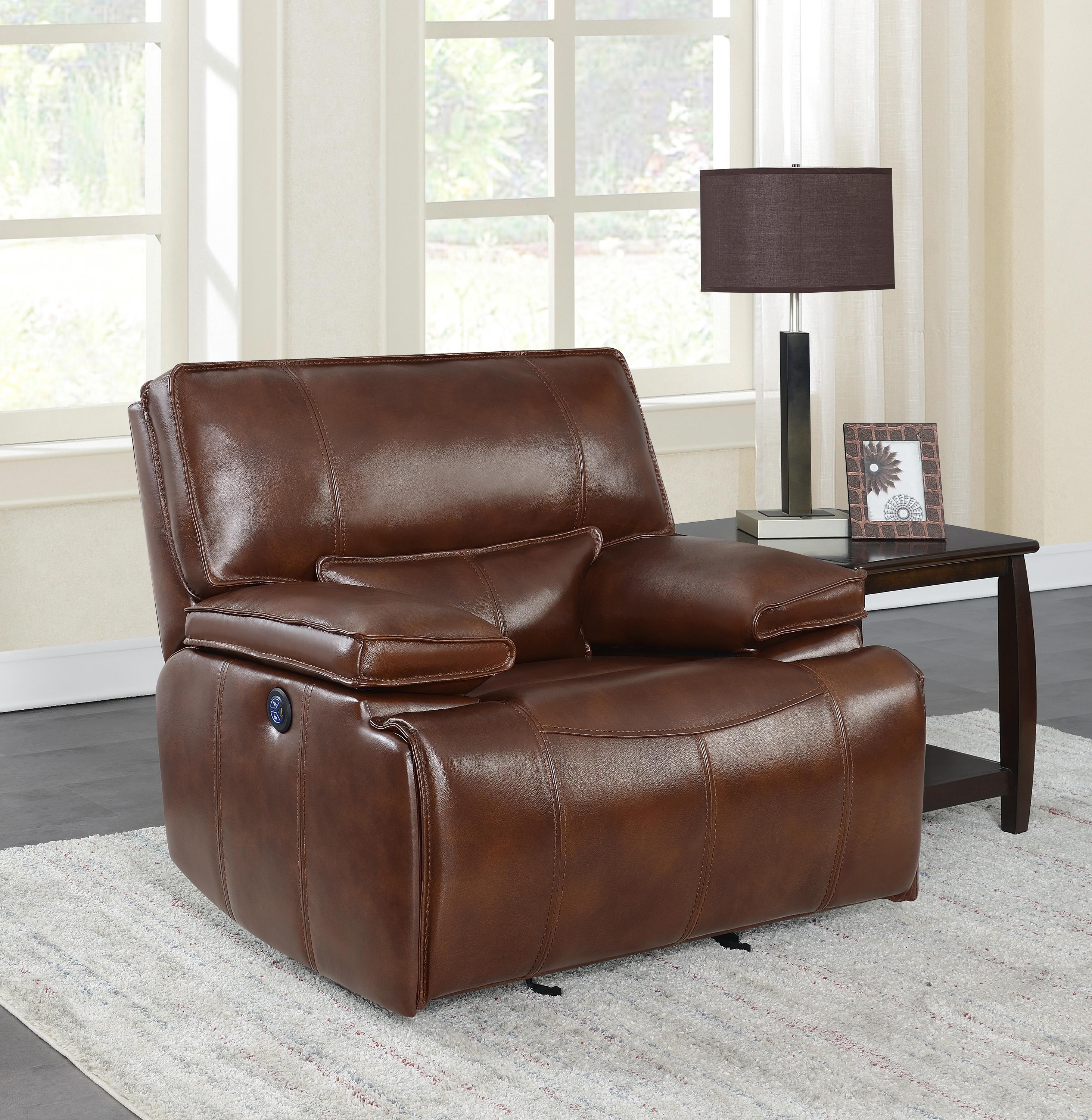 

    
Modern Saddle Brown Top Grain Leather Match Power Living Room Set 3pcs Coaster 610411P-S3 Southwick
