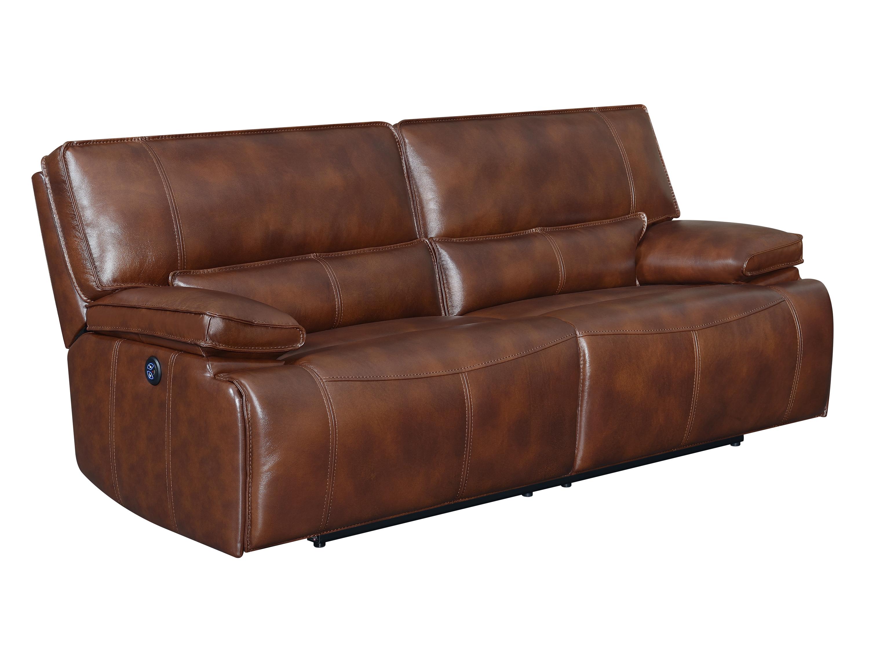 

    
Modern Saddle Brown Top Grain Leather Match Power Sofa Coaster 610411P Southwick
