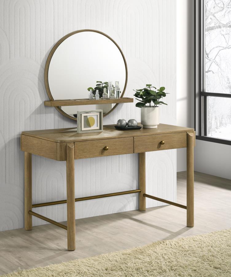 

    
Modern Sand Wash Wood Vanity Desk with Mirror Set 2PCS Coaster Arini 224307
