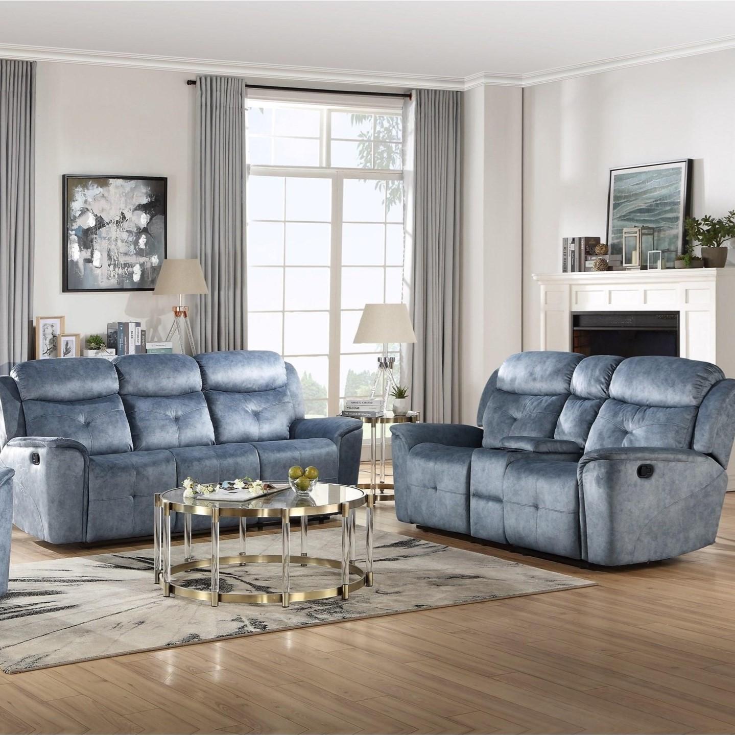 

    
 Photo  Modern Silver Blue Fabric Sofa + Loveseat by Acme Mariana 55035-2pcs

