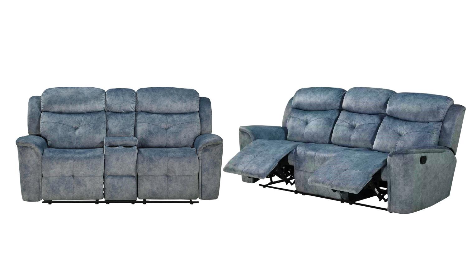 Modern Sofa and Loveseat Mariana 55035-2pcs in Blue Fabric