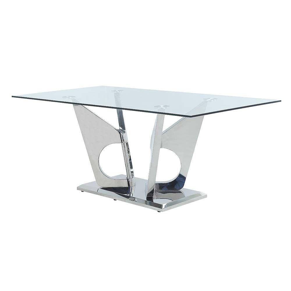 Modern Dining Table and 6 Chair Set Azriel DN01191 DN01192 DN01191DN01192DN01192DN01192 in Silver, Blue Velvet