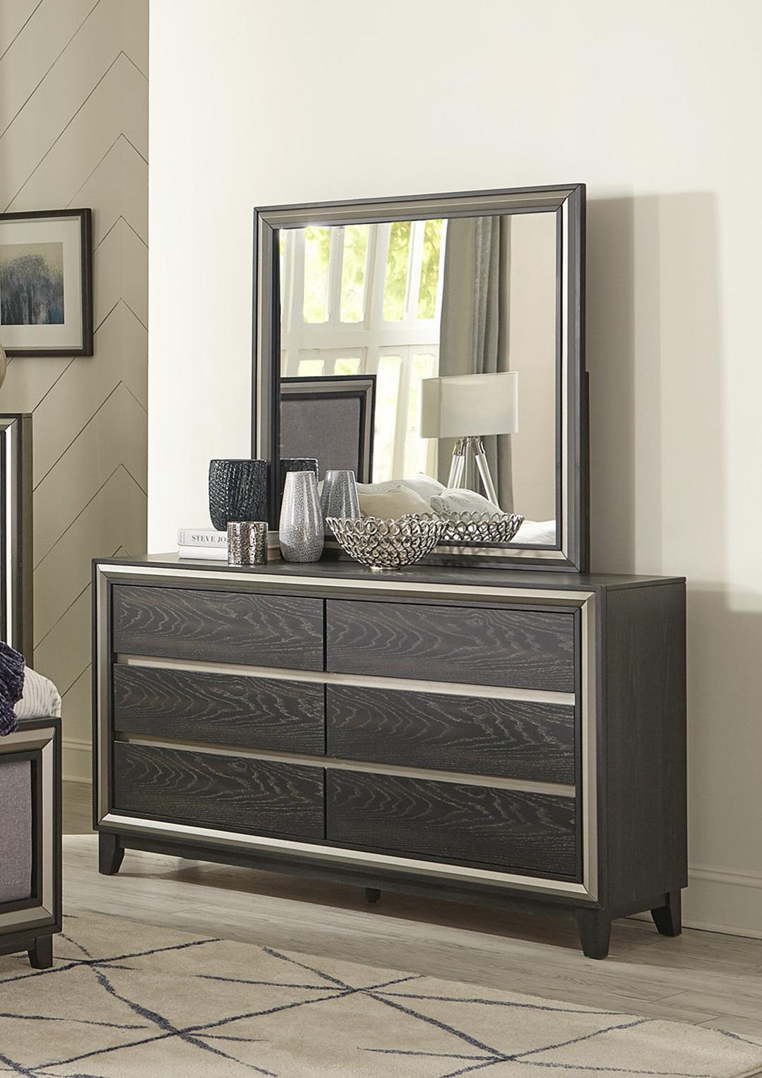 

    
Modern Silver & Ebony Wood Dresser w/Mirror Homelegance 1536-5*6 Grant
