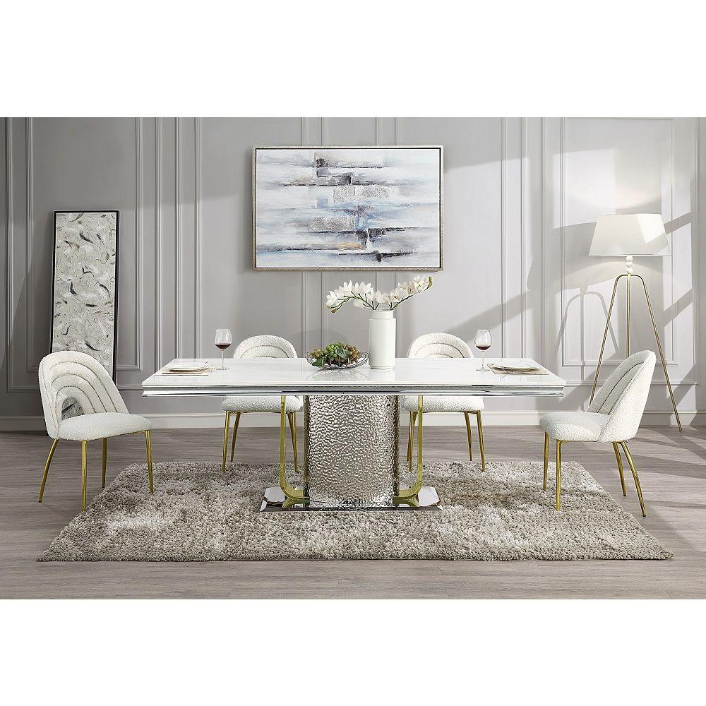 

    
Modern Silver/Gold Stainless Steel Dining Room Set 5PCS Acme Fadri DN01952-T-5PCS
