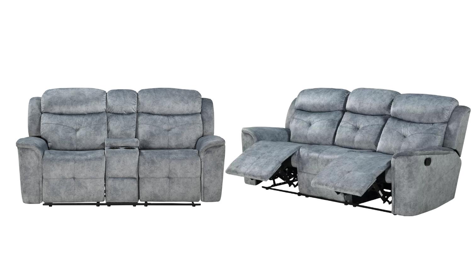 Modern Sofa and Loveseat Mariana 55030-2pcs in Silver Fabric
