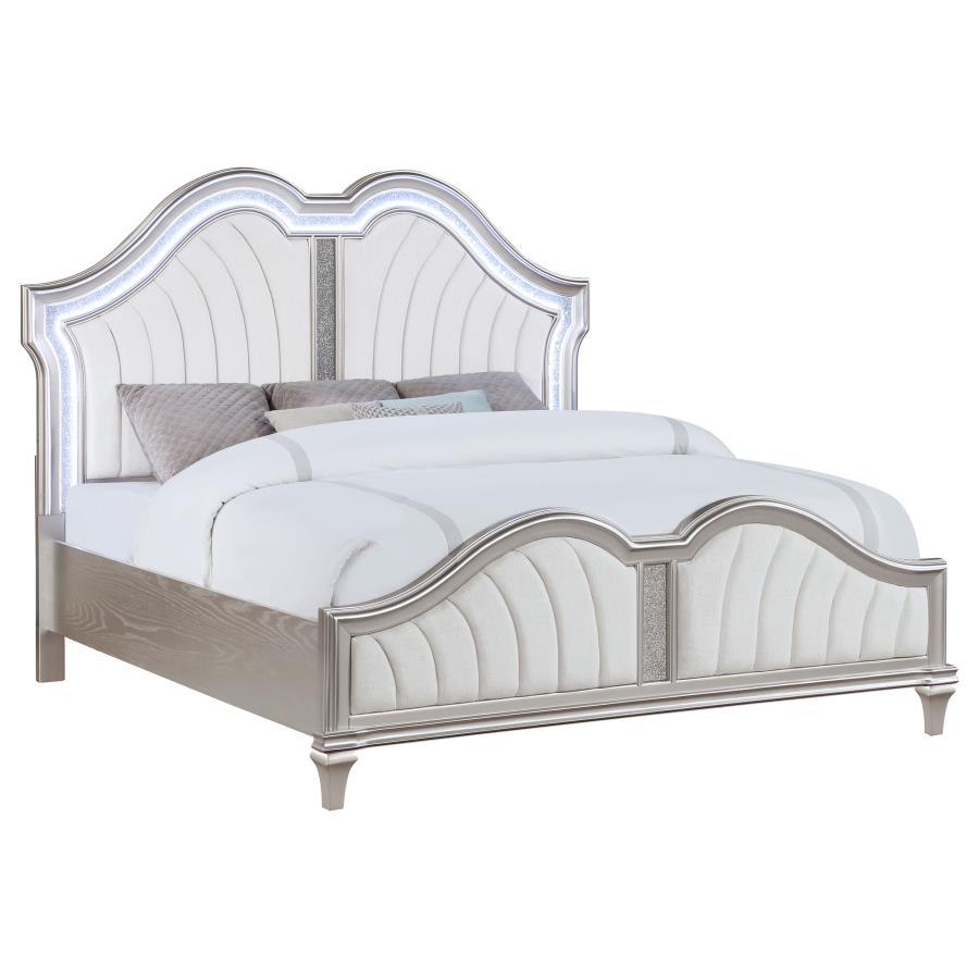 Modern Panel Bed Evangeline California King Panel Bed 223391KW 223391KW in Oak, Silver, Ivory Fabric