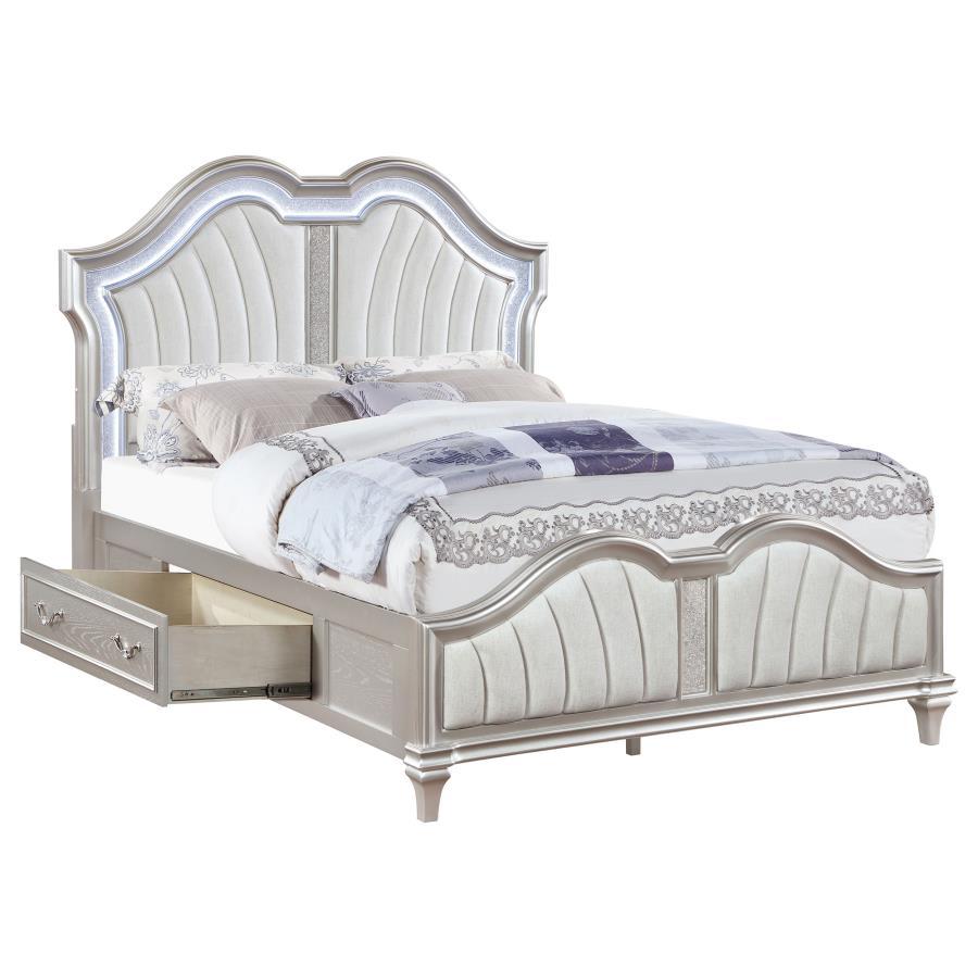 Modern Panel Bed Evangeline King Storage Panel Bed 223390KE 223390KE in Oak, Silver, Ivory Fabric