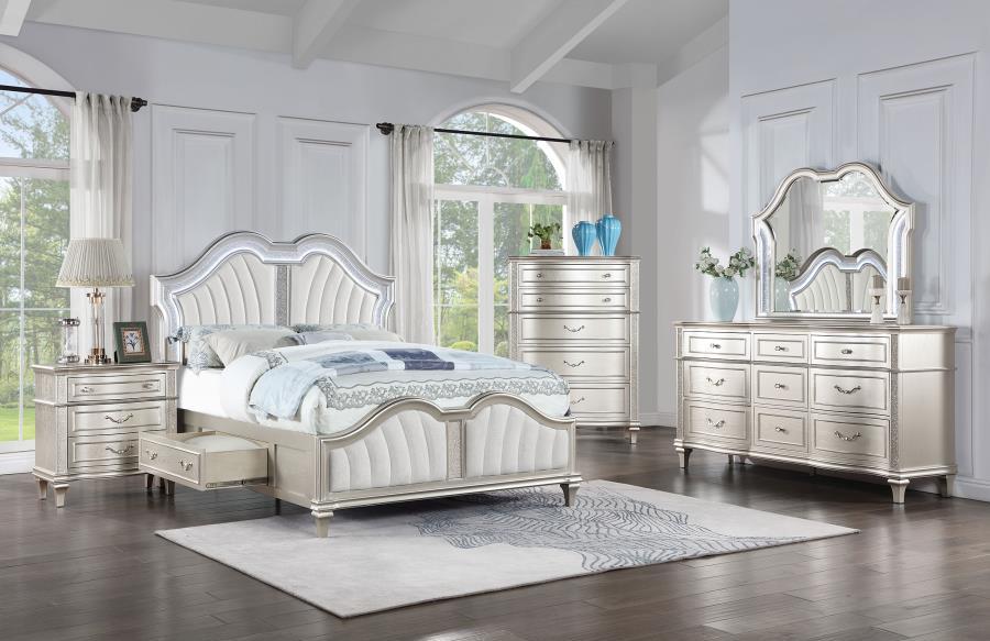 

    
Modern Silver Oak Wood King Storage Panel Bedroom Set 3PCS Coaster Evangeline 223390KE
