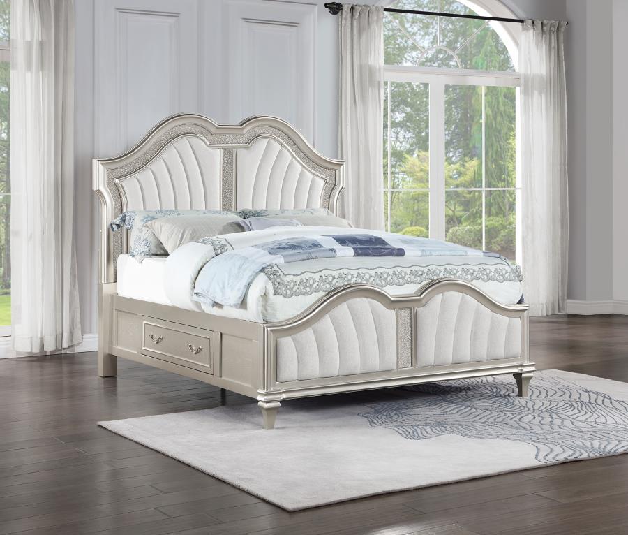 

        
Coaster Evangeline Queen Storage Panel Bed 223390Q Panel Bed Oak/Silver/Ivory Fabric 65195119881949
