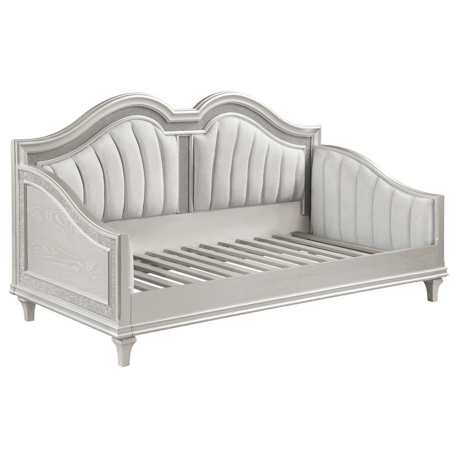 Modern Daybed Evangeline Twin Daybed 360121-DB 360121-DB in Oak, Silver, Ivory Fabric