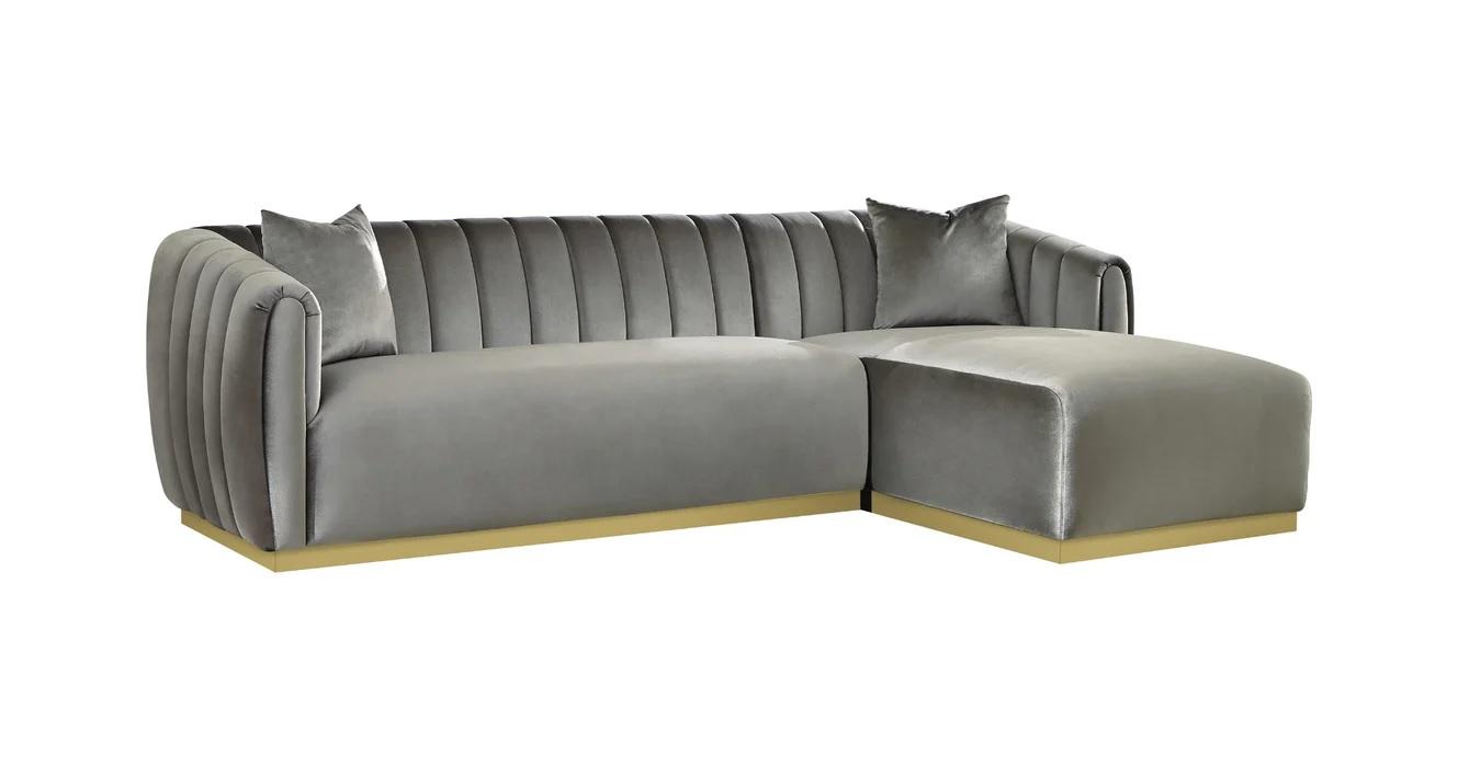Modern Sectional 509490 Grisby 509490 in Silver Velvet