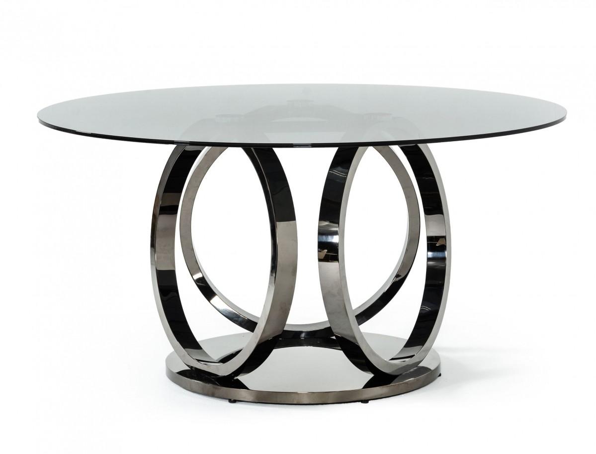 

    
Smoked Glass & Black Stainless Steel Round Dining Table by VIG Modrest Enid
