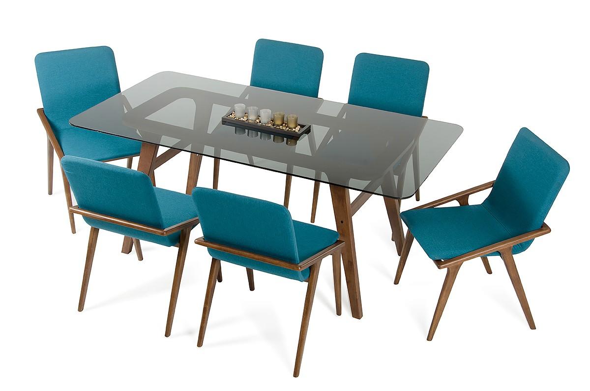 

    
Modern Smoked Glass Dining Table + 6 Blue Chairs by VIG Modrest Zeppelin
