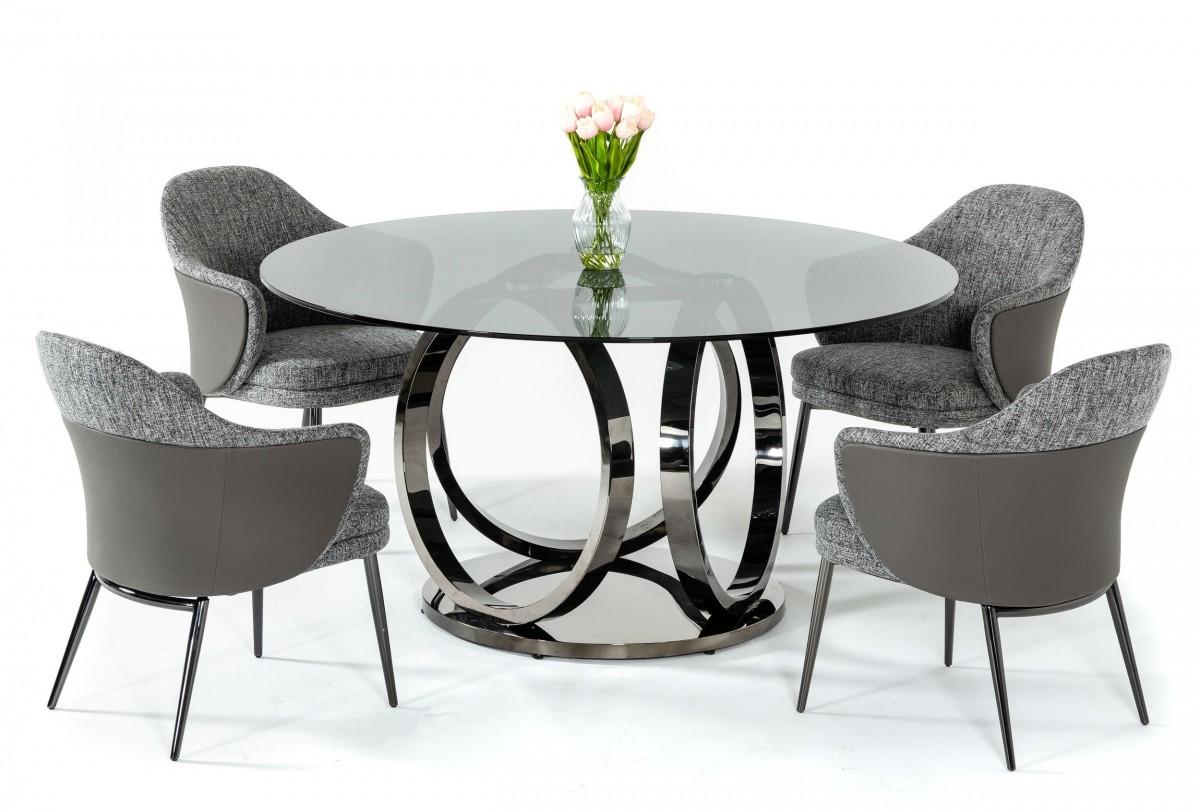 Contemporary, Modern Dining Room Set Enid Cora VGZAT009-DT-5pcs in Gray Fabric
