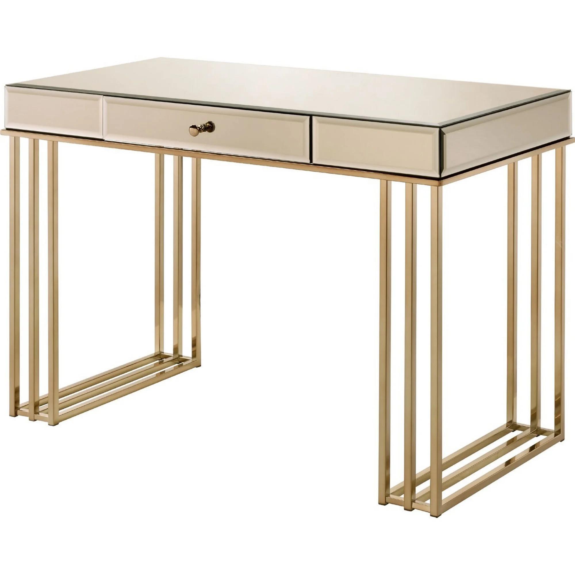 

    
Modern Smoky Mirrored & Champagne Writing Desk + Bookshelf + Chair by Acme Critter 92981-3pcs
