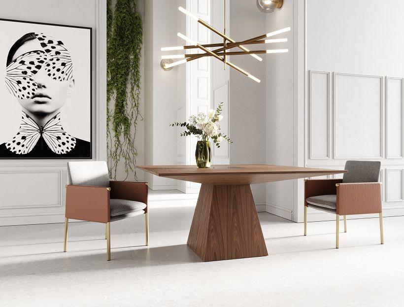 

    
Modern Square Walnut Dining Table + 4 Chairs  by VIG Modrest Cora
