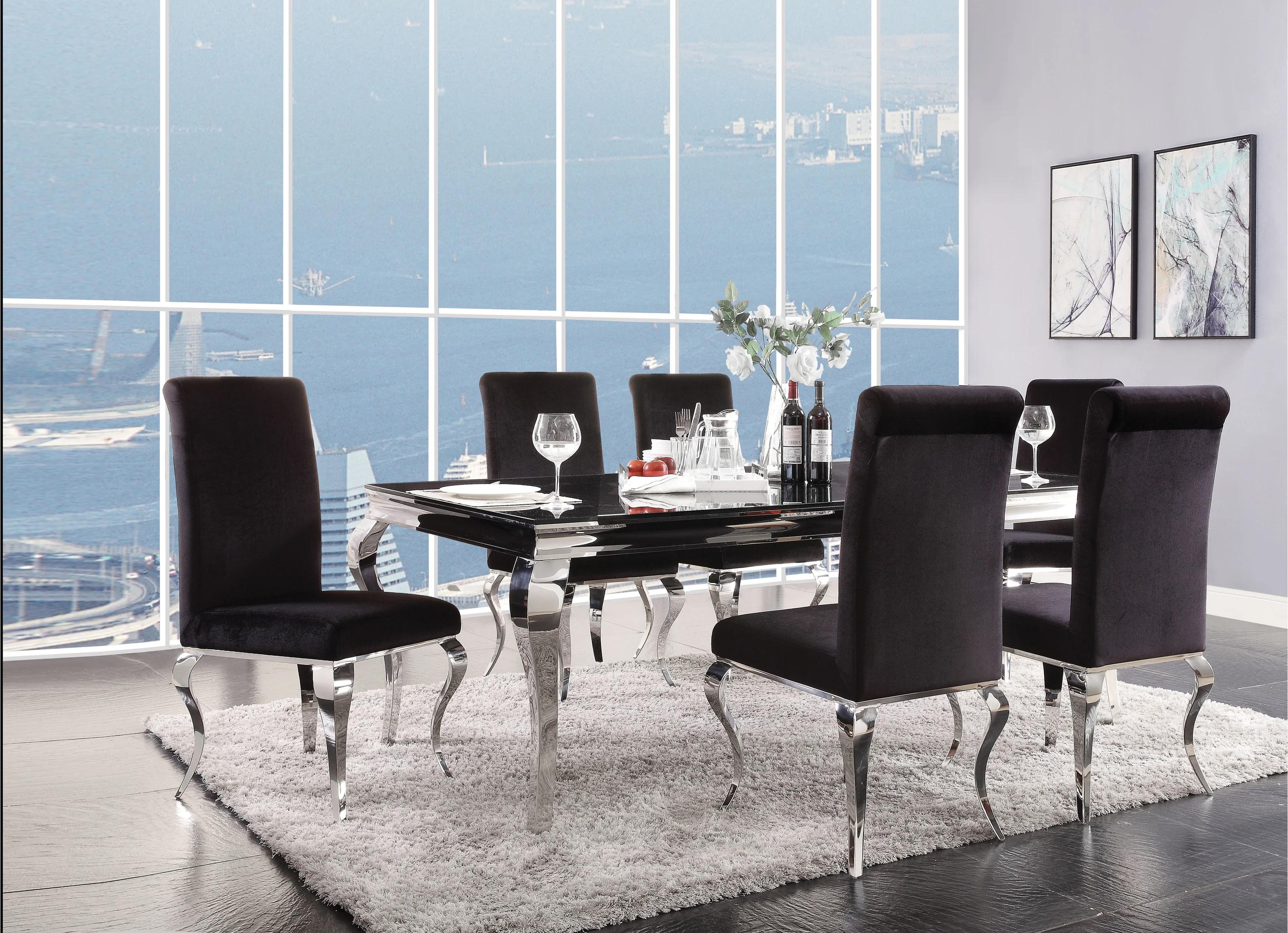 

    
Modern Steel & Black Dining Table + 6x Chairs by Acme Fabiola 62070-7pcs
