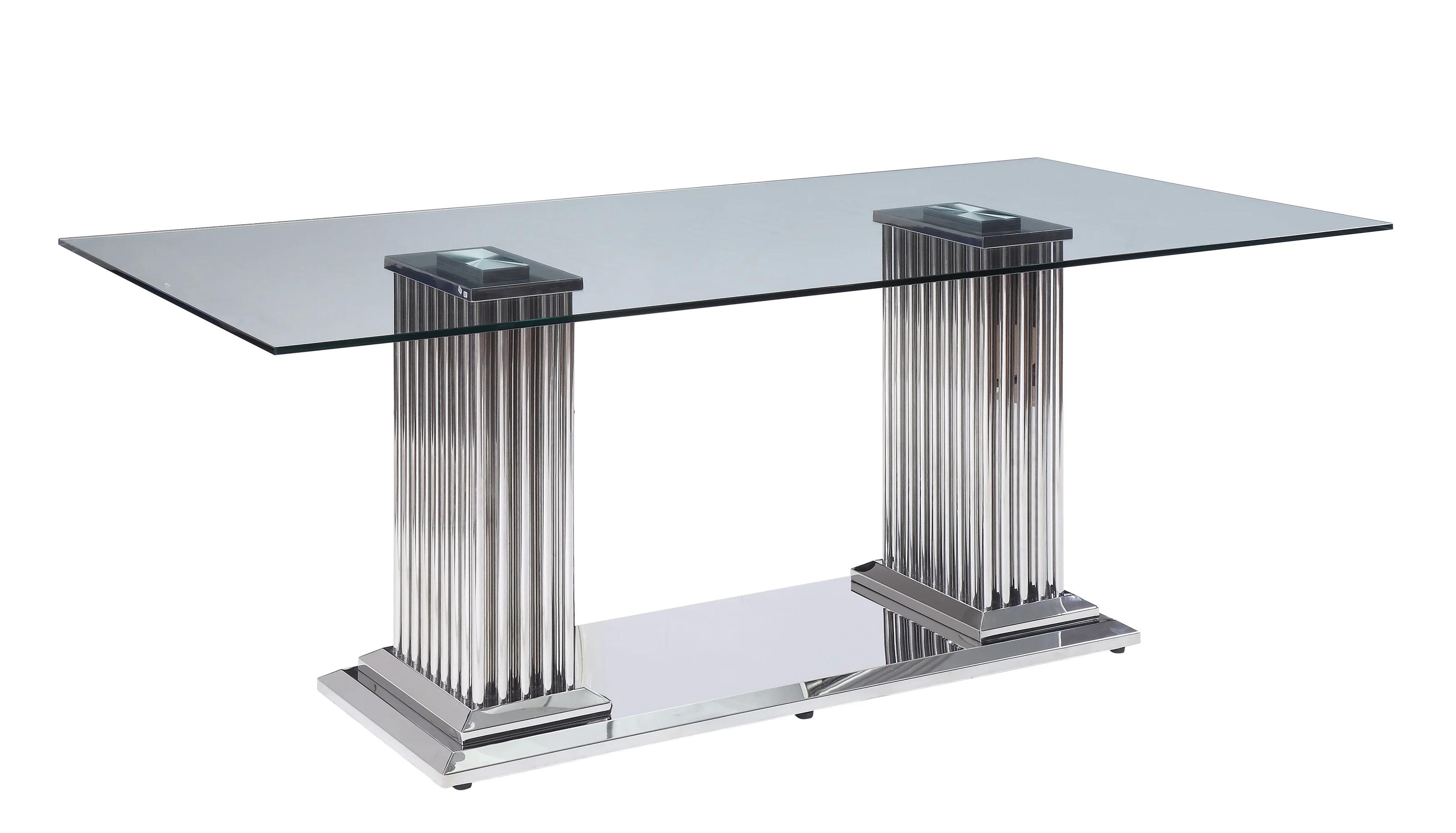 

    
Modern Steel & Clear Glass Dining Table by Acme Cyrene 62075
