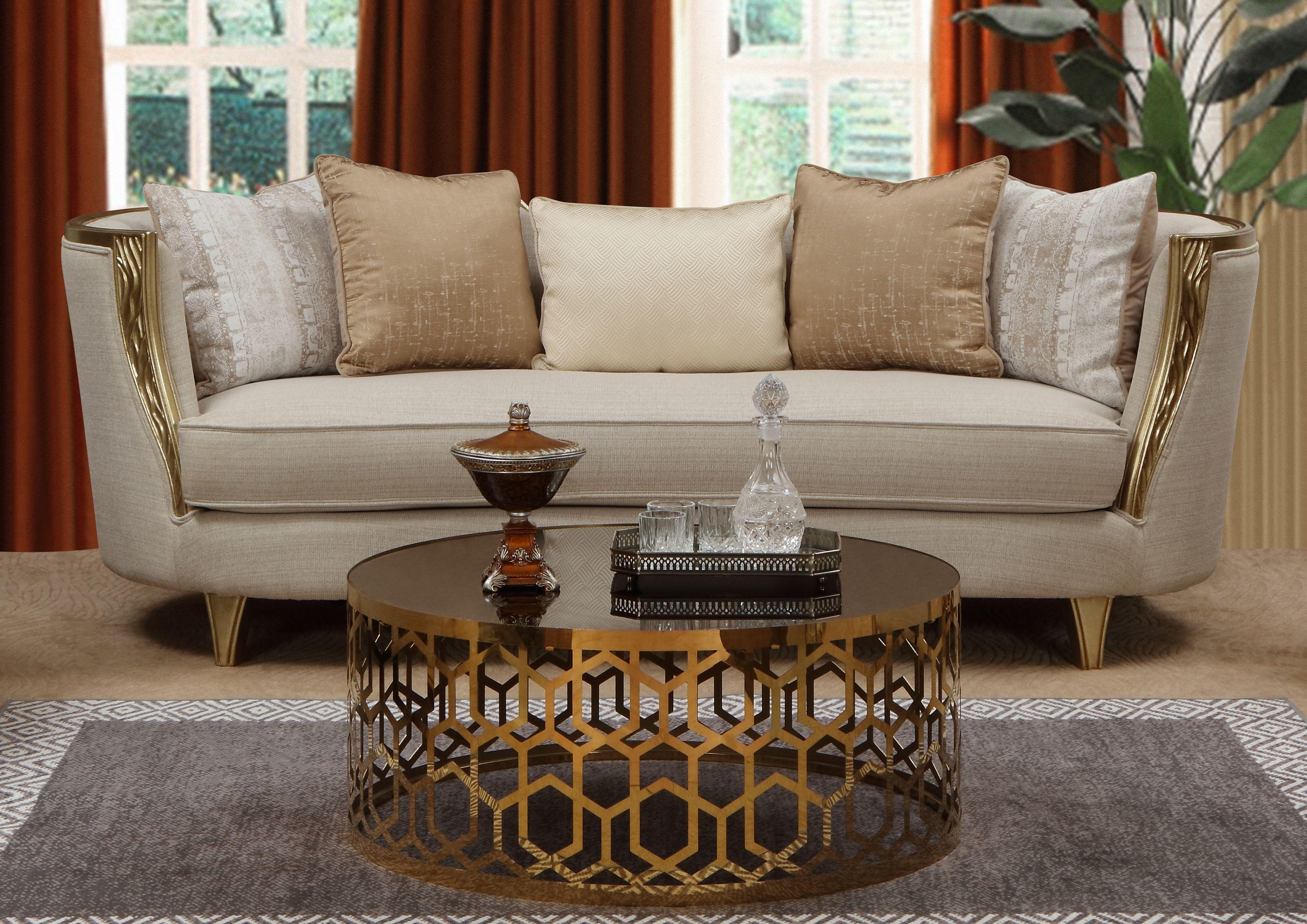 Modern Sofa Cora Cora-Sofa in Gold, Beige Linen