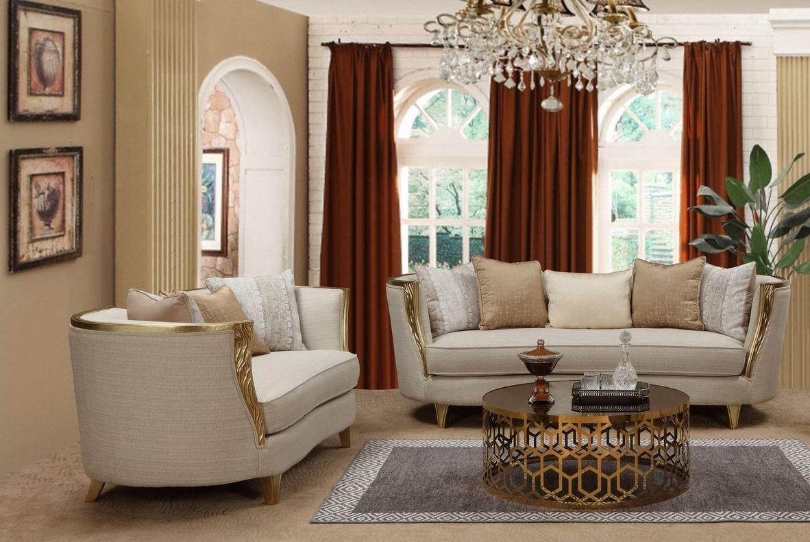

    
Modern Style Beige Sofa Set 2Pcs in Gold finish Cosmos Furniture Cora
