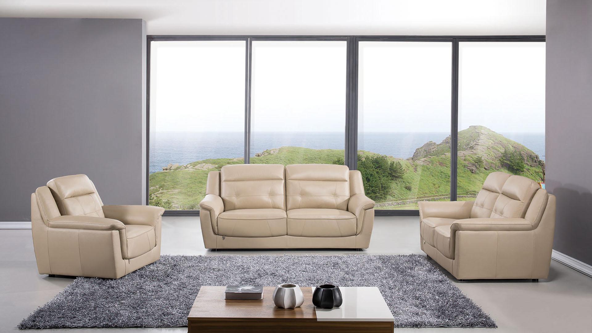 Contemporary, Modern Sofa Set EK042-TAN EK042-TAN-Set-3 in Tan Italian Leather