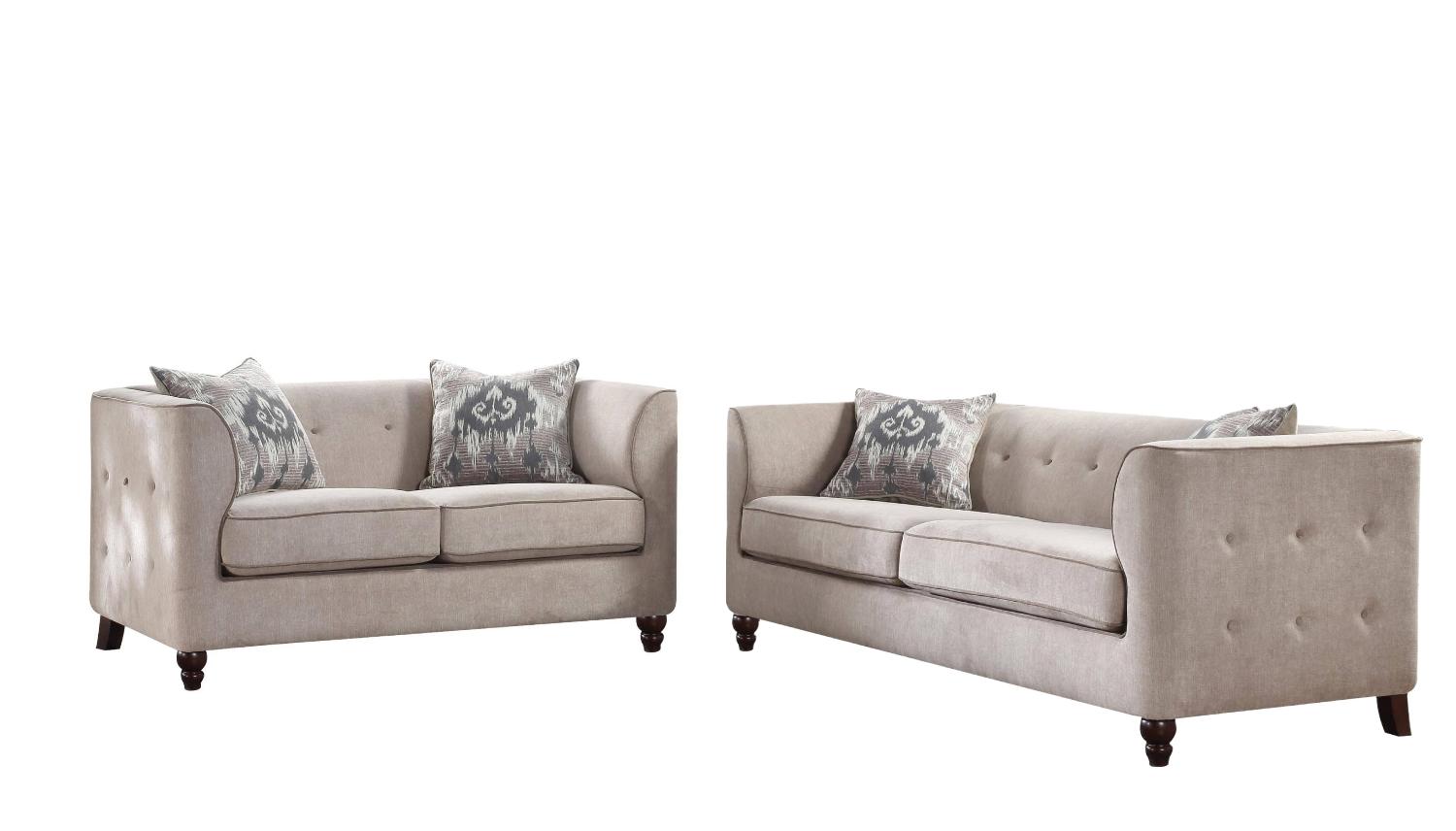 Modern, Traditional Sofa and Loveseat Set Cyndi 52055-2pcs in Tan Velvet