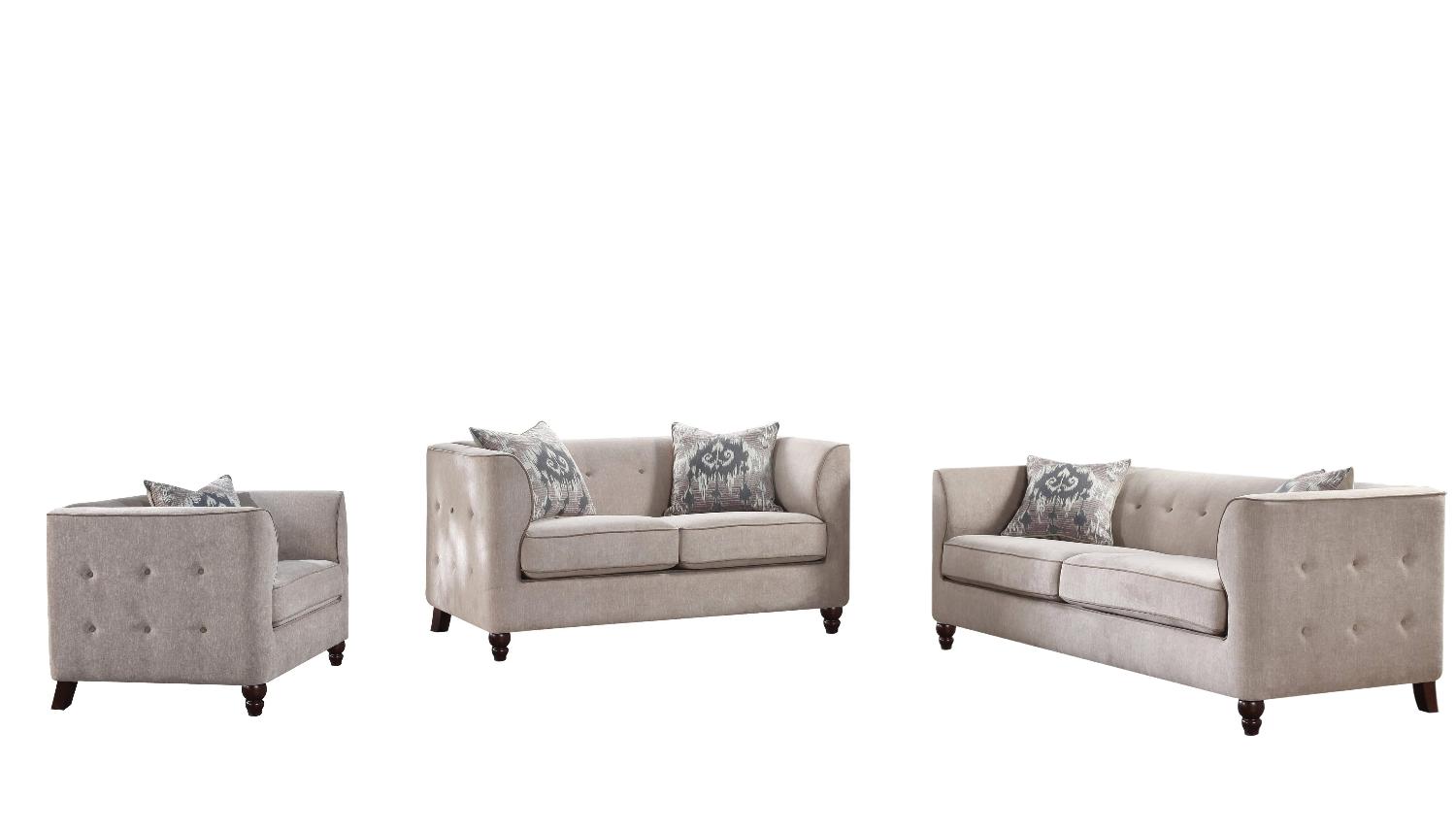 Modern, Traditional Sofa Loveseat and Chair Set Cyndi 52055-3pcs in Tan Velvet