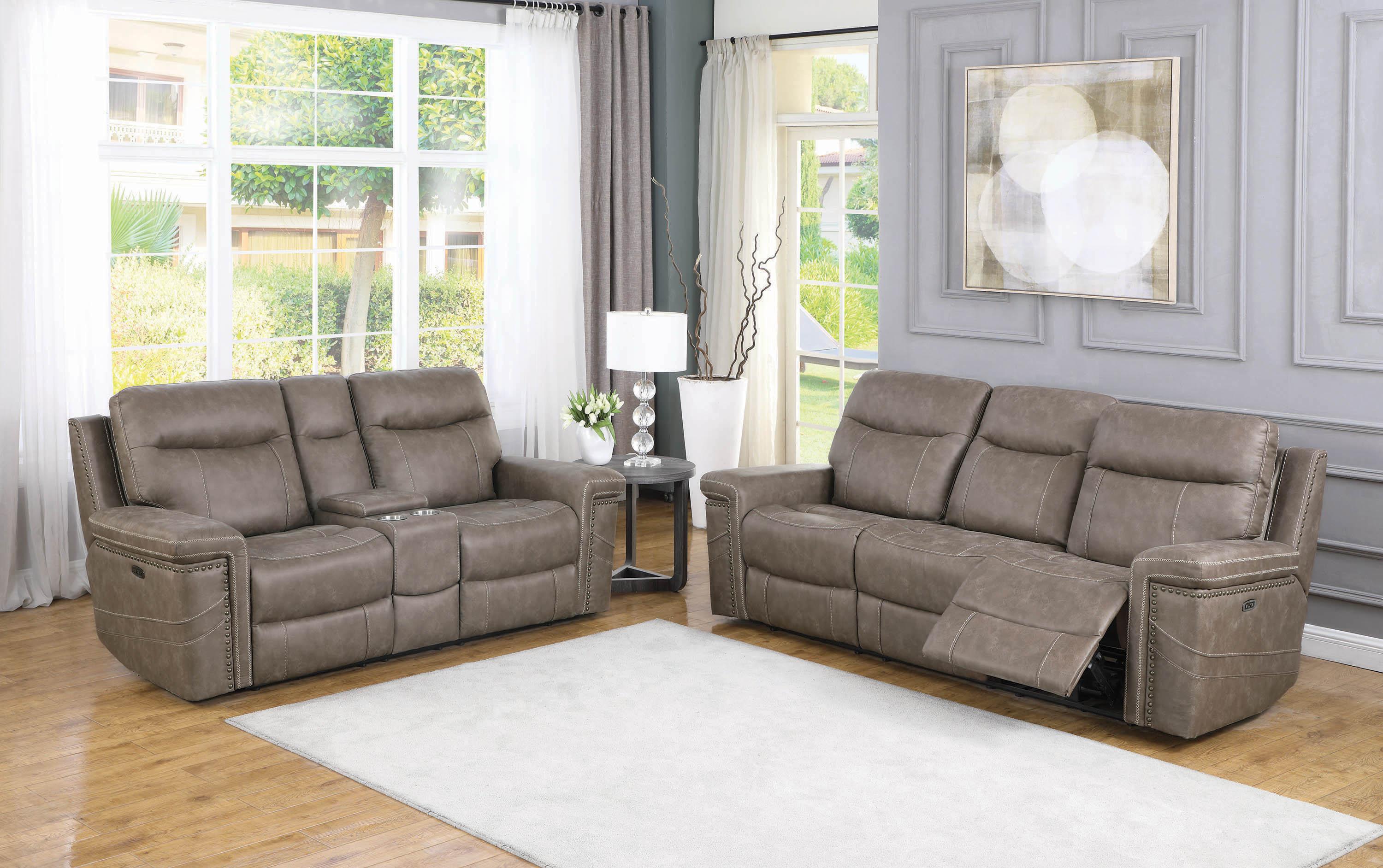Modern Power Living Room Set 603517PP-S2 Wixom 603517PP-S2 in Taupe 