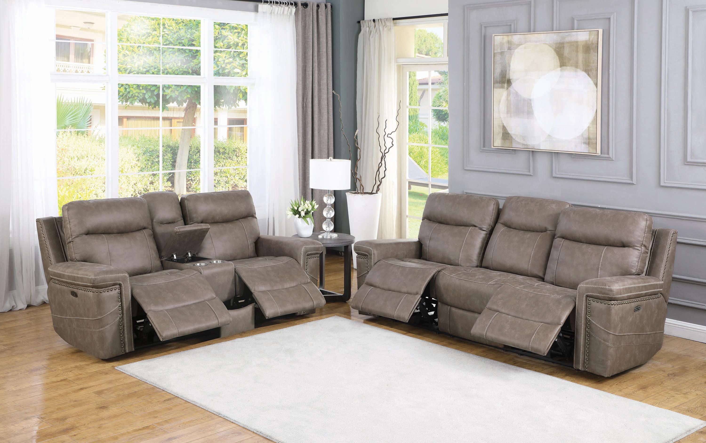 

    
Modern Taupe Faux Suede Power Living Room Set 2pcs Coaster 603517PP-S2 Wixom
