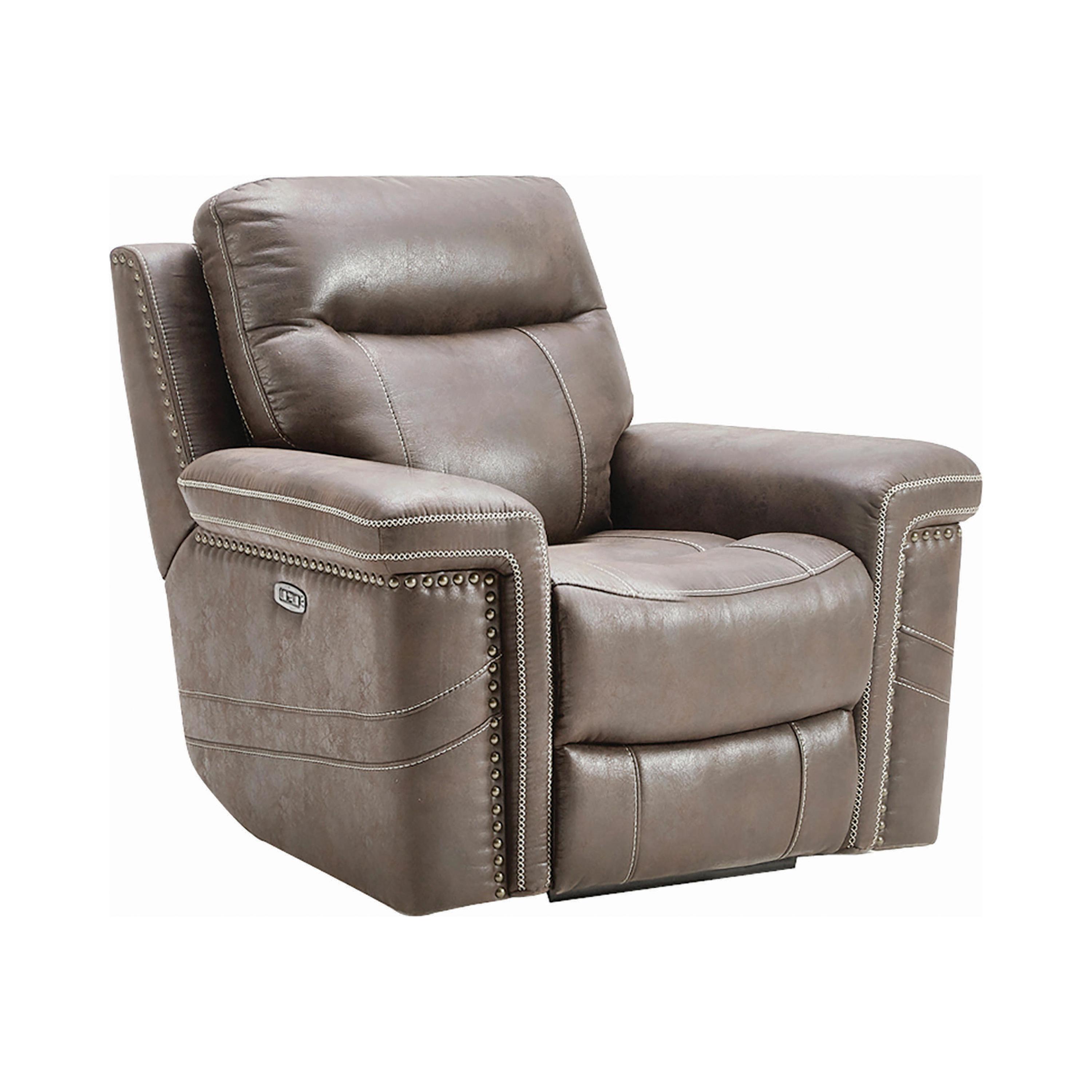 

    
Modern Taupe Faux Suede Power Recliner Coaster 603519PP Wixom
