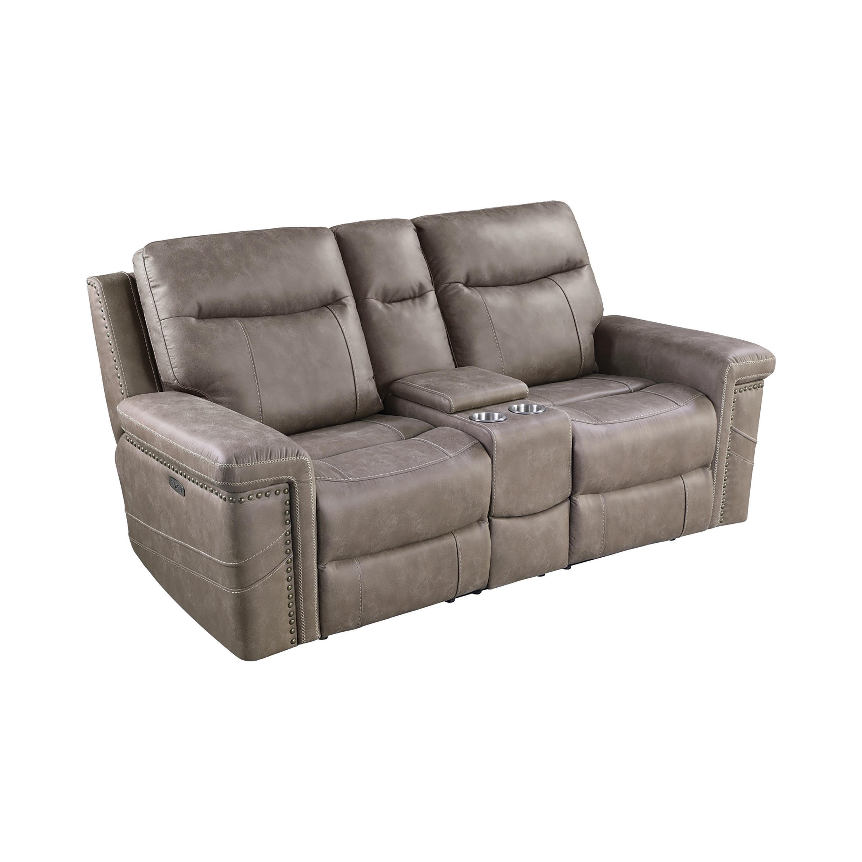 

    
Modern Taupe Faux Suede Power Reclining Loveseat Coaster 603518PP Wixom
