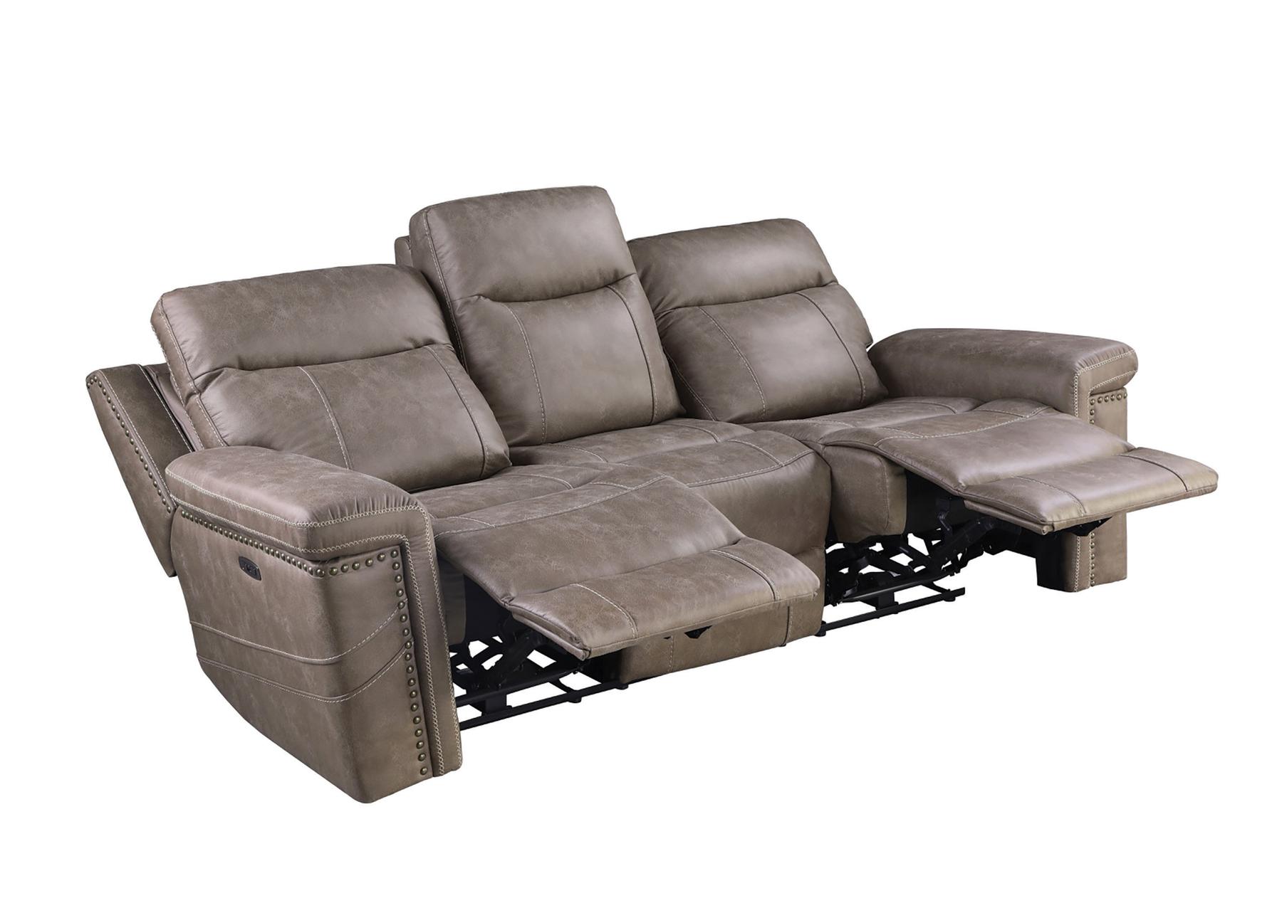 

    
Modern Taupe Faux Suede Power Reclining Sofa Coaster 603517PP Wixom
