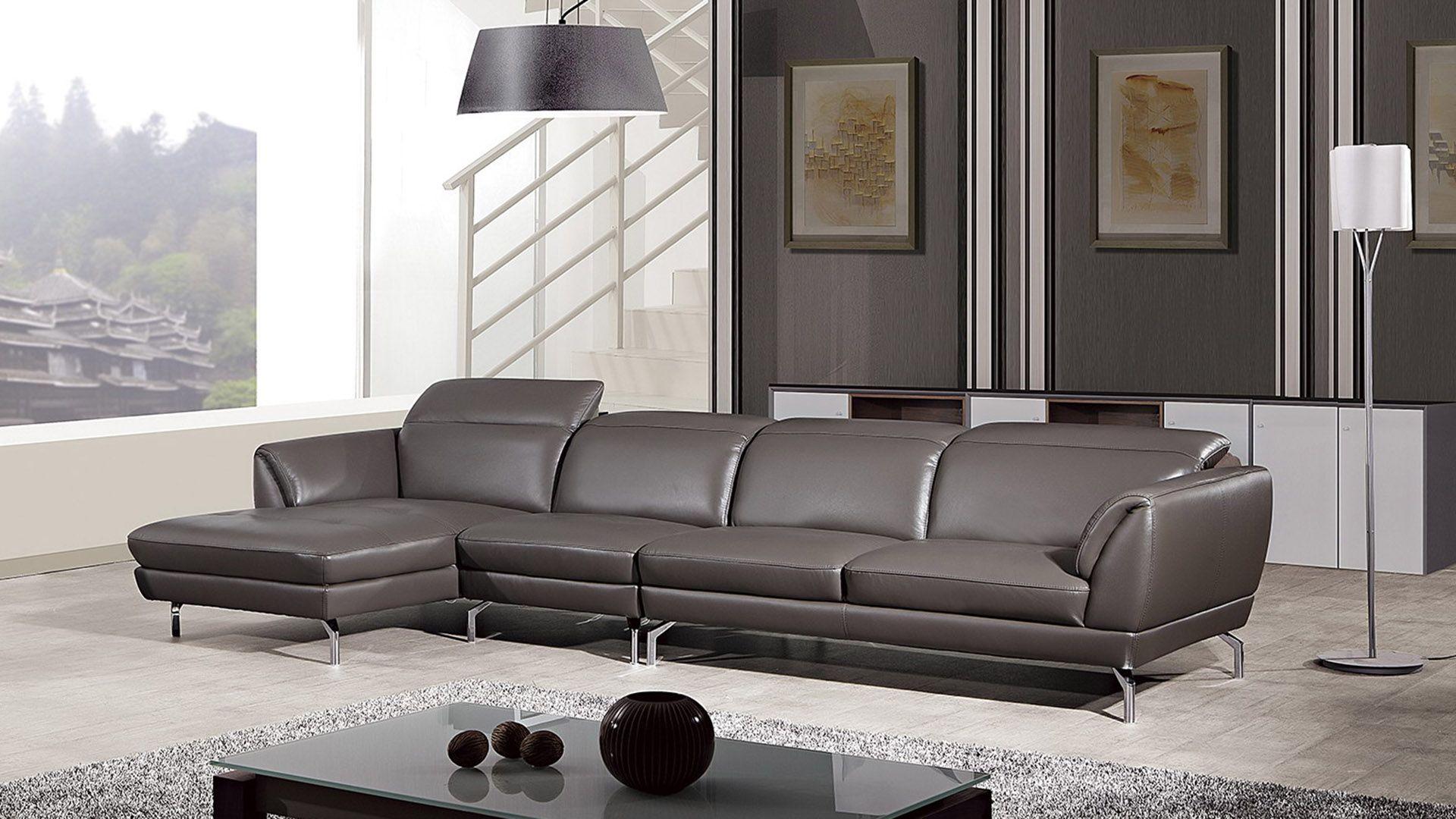Contemporary, Modern Sectional Sofa EK-L023-TPE EK-L023R-TPE in Taupe Italian Leather