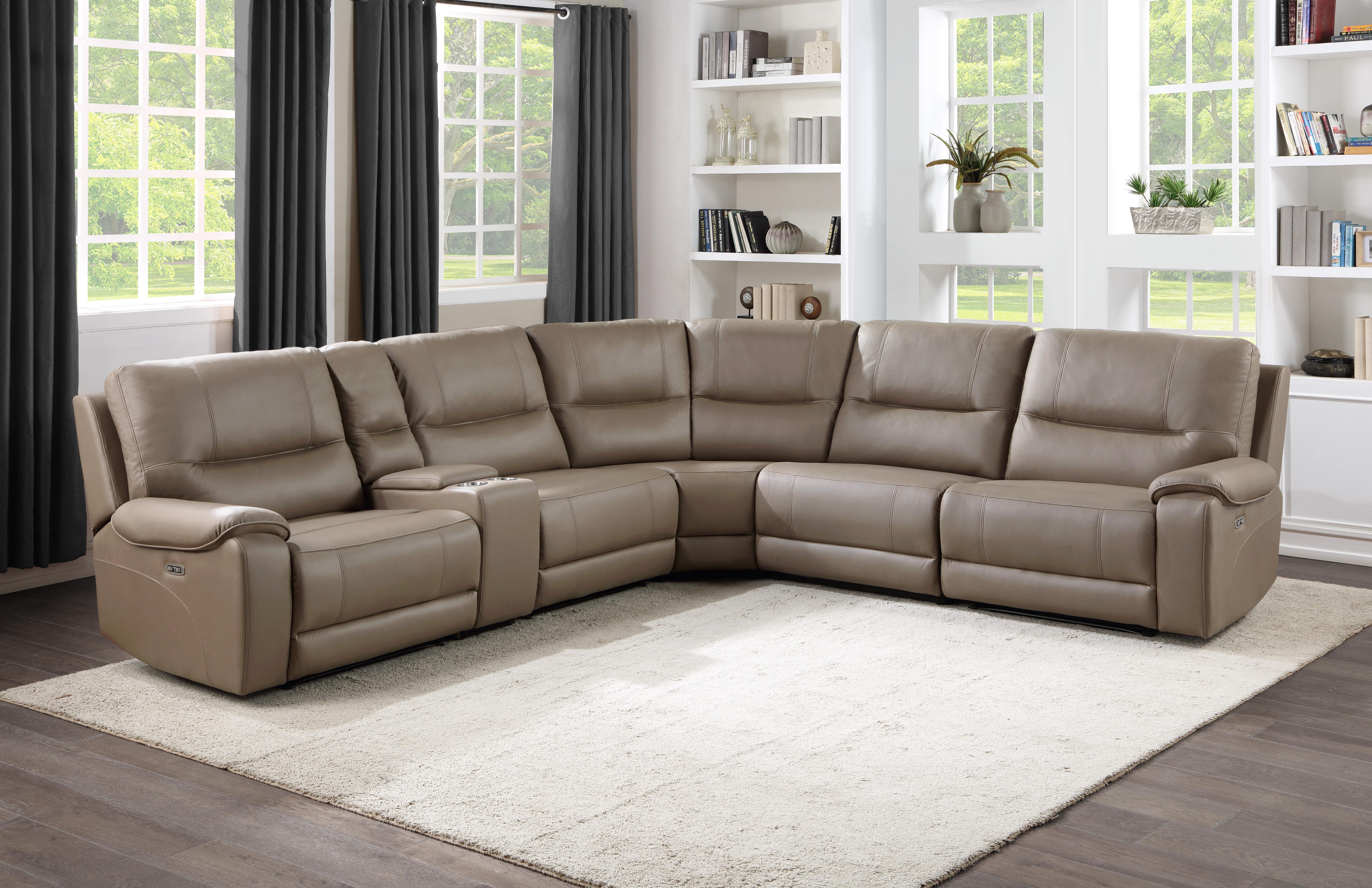 

    
 Photo  Modern Taupe Microfiber 6-Piece Power Reclining Sectional Homelegance 9429TP*6LRRRPWH LeGrande
