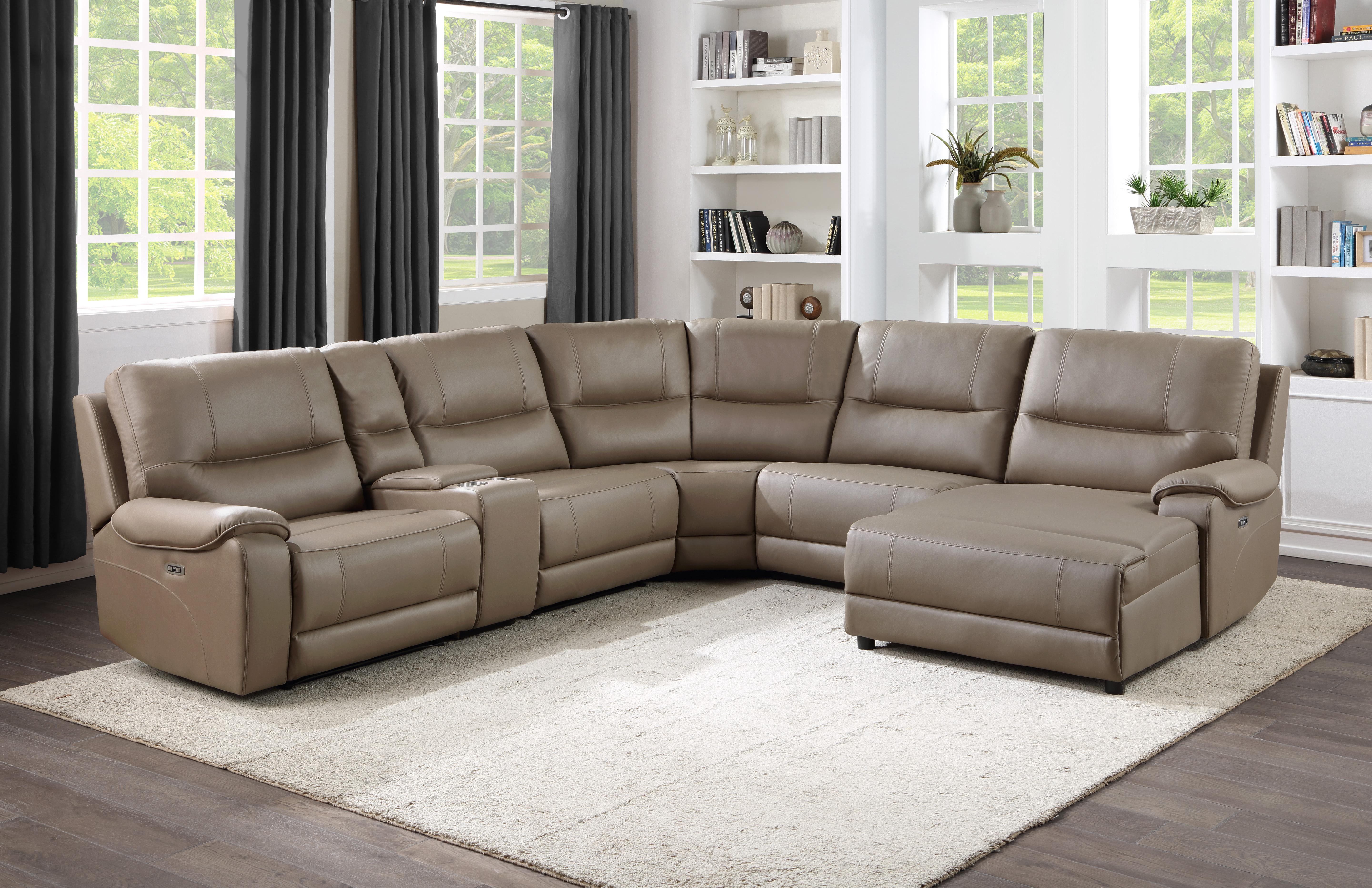 

    
 Shop  Modern Taupe Microfiber 6-Piece RSF Power Reclining Sectional Homelegance 9429TP*6RCLRPWH LeGrande
