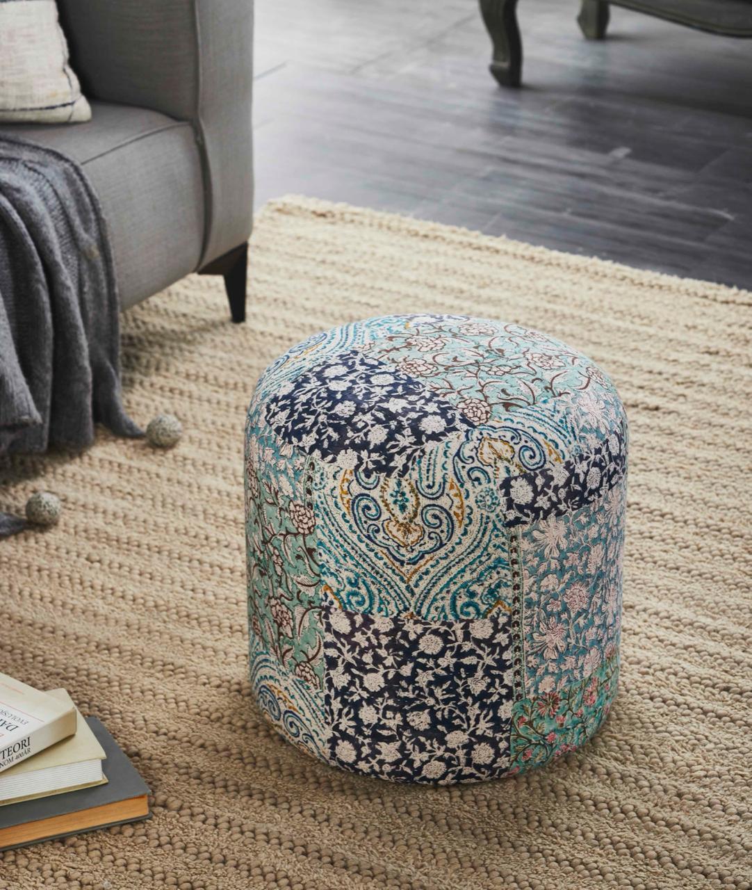 

    
Modern Teal Wood Round Pouf Albany Living P100
