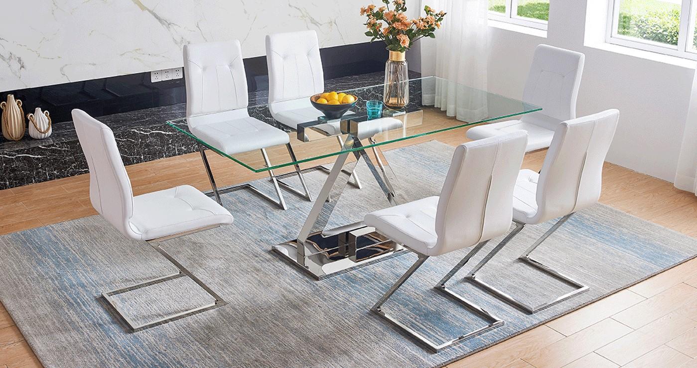 

    
ESF Zig Zag Dining Table with Zig Zag Chairs Dining Table Set White/Silver ZZ180-5PC
