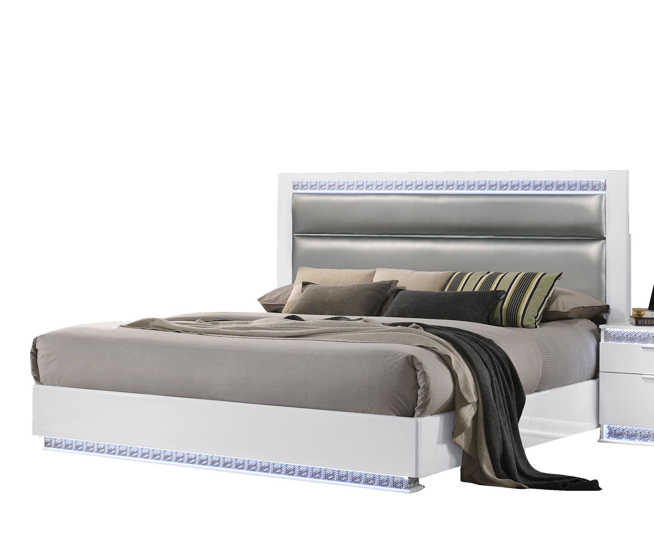 Contemporary Platform Bed Moscow MOSCOW-KG-BED in White, Gray 