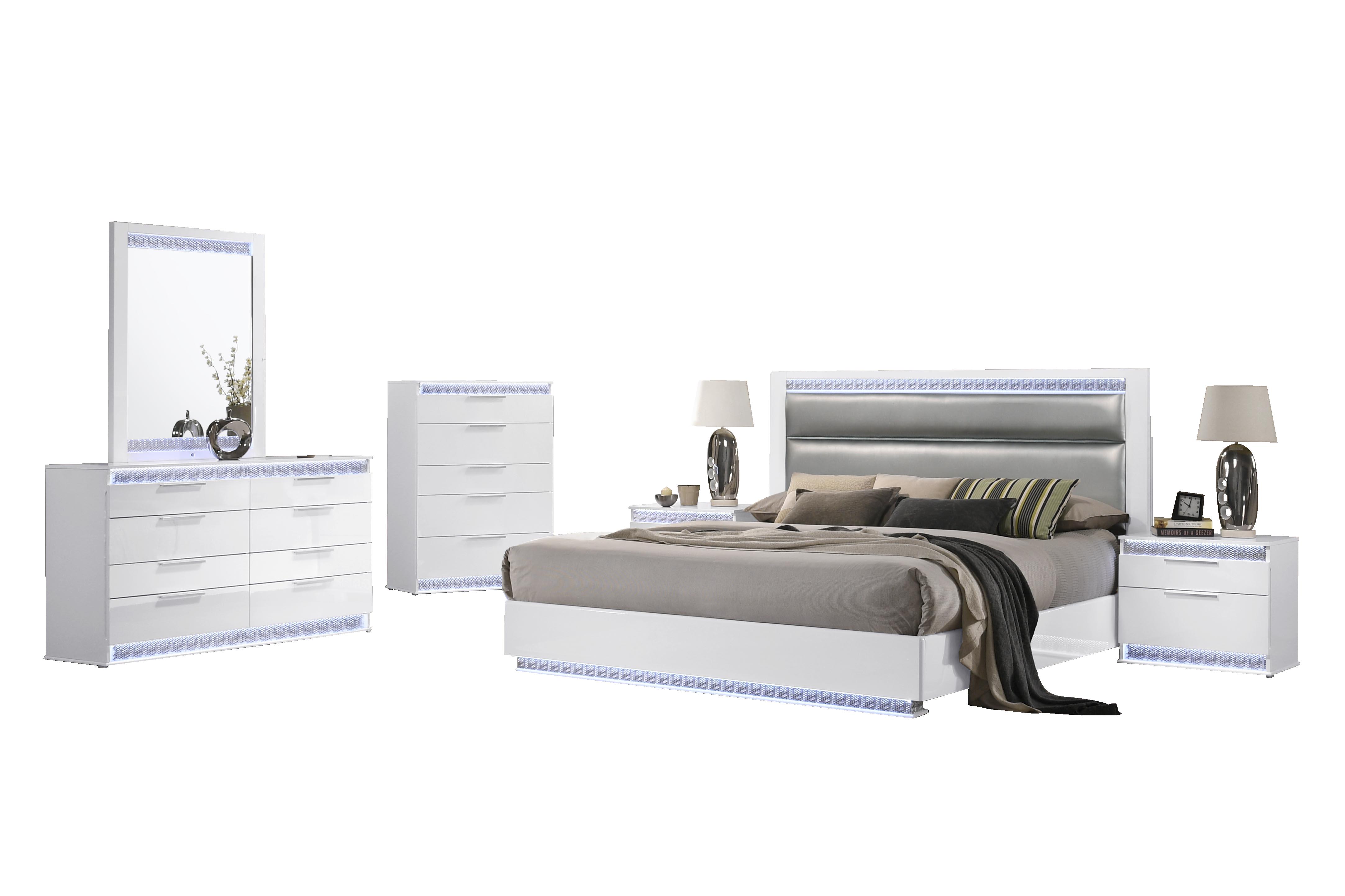 Contemporary Platform Bedroom Set Moscow MOSCOW-KING-2NDMC-6PC in White, Gray 