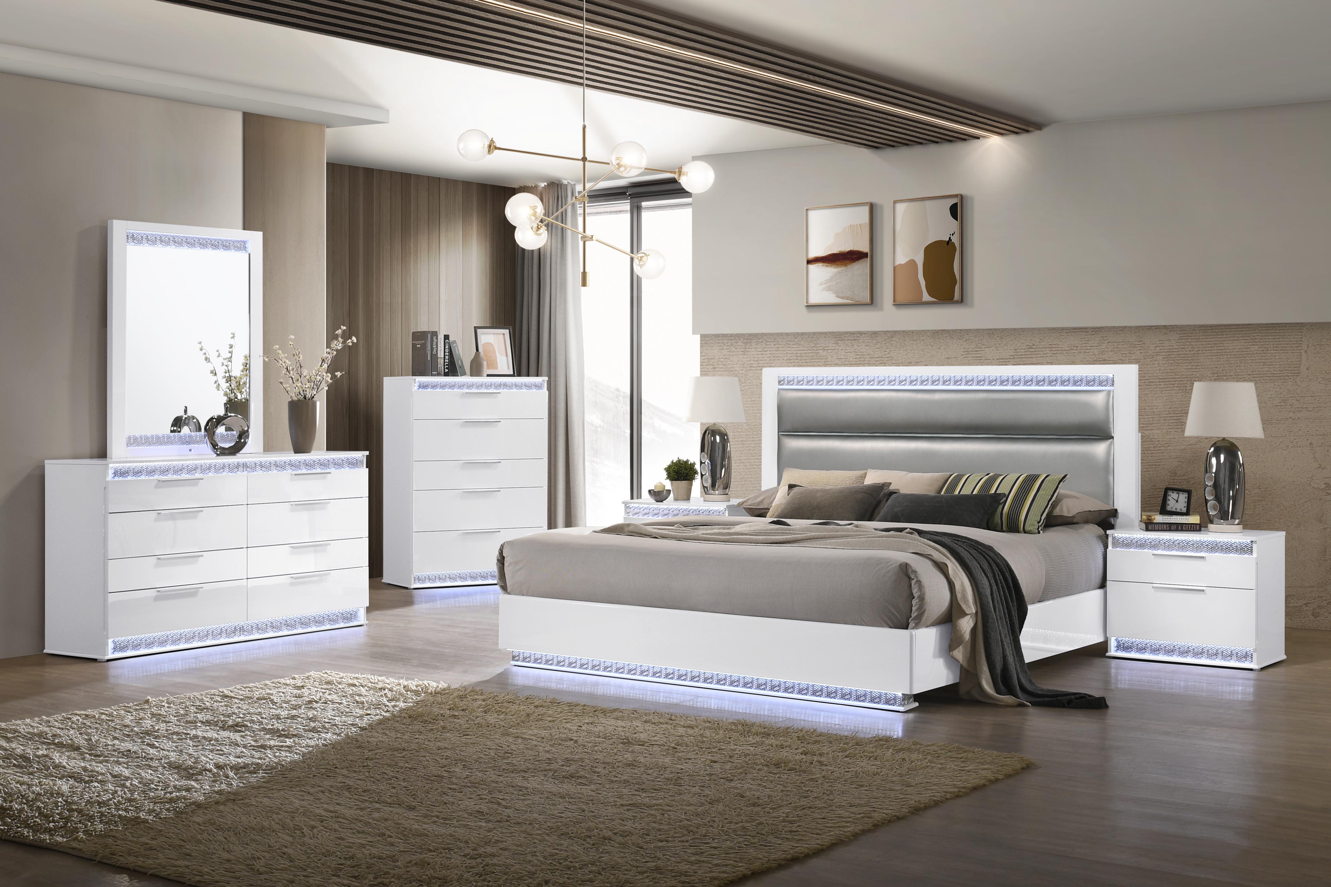 

                    
Buy Modern Upholstered Gloss White Queen Size Bed Moscow by Chintaly Imports
