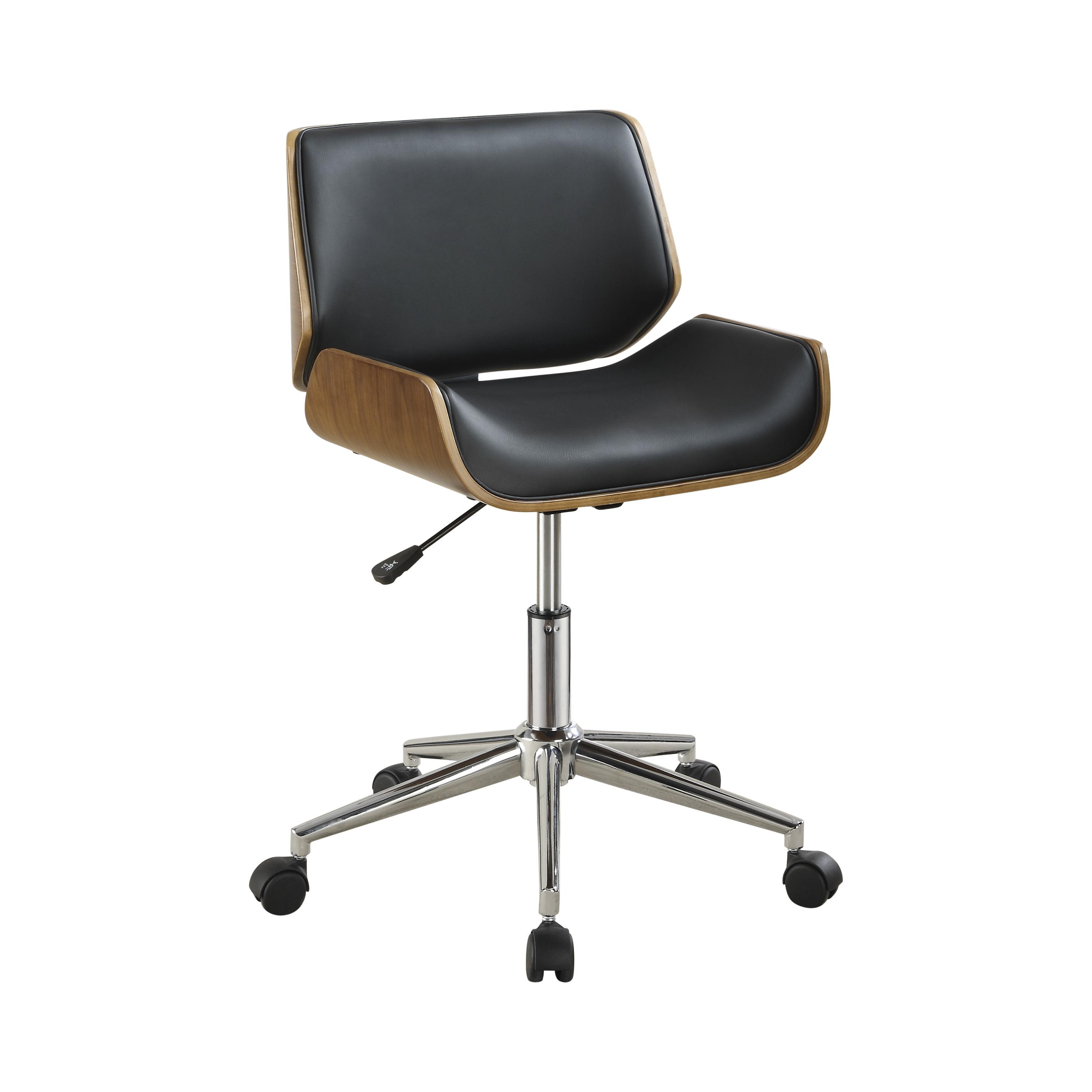 

    
Modern Walnut & Black Leatherette Office Chair Coaster 800612
