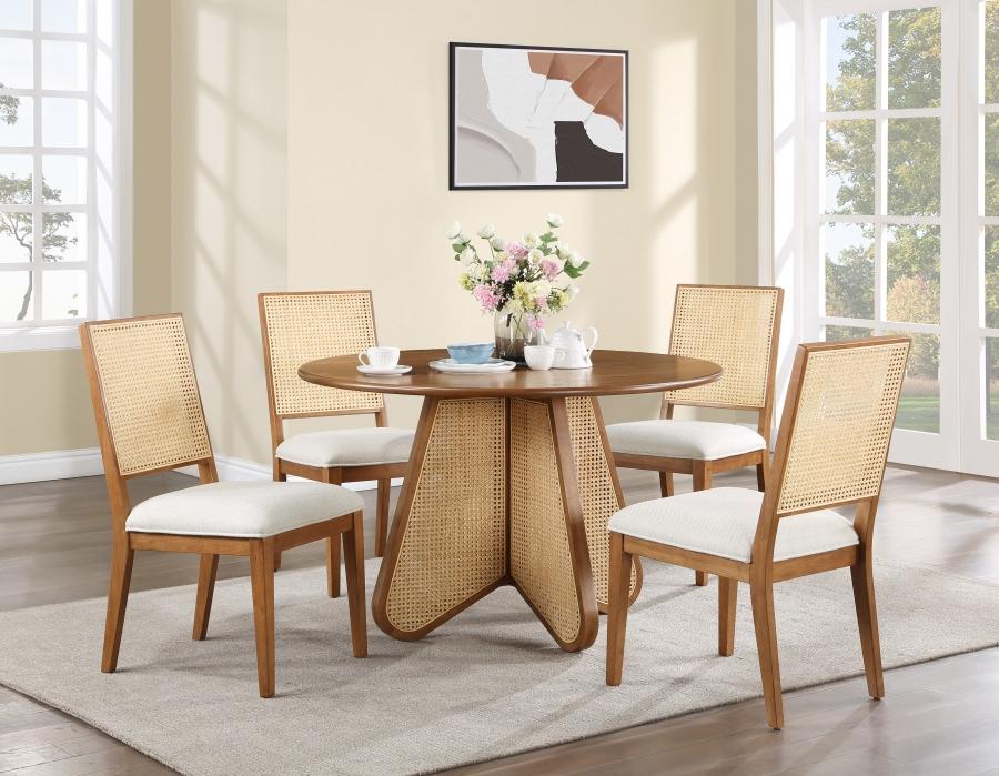 

    
Modern Walnut/Cream Wood Dining Room Set 5PCS Meridian Furniture Butterfly 705Walnut-T-5PCS
